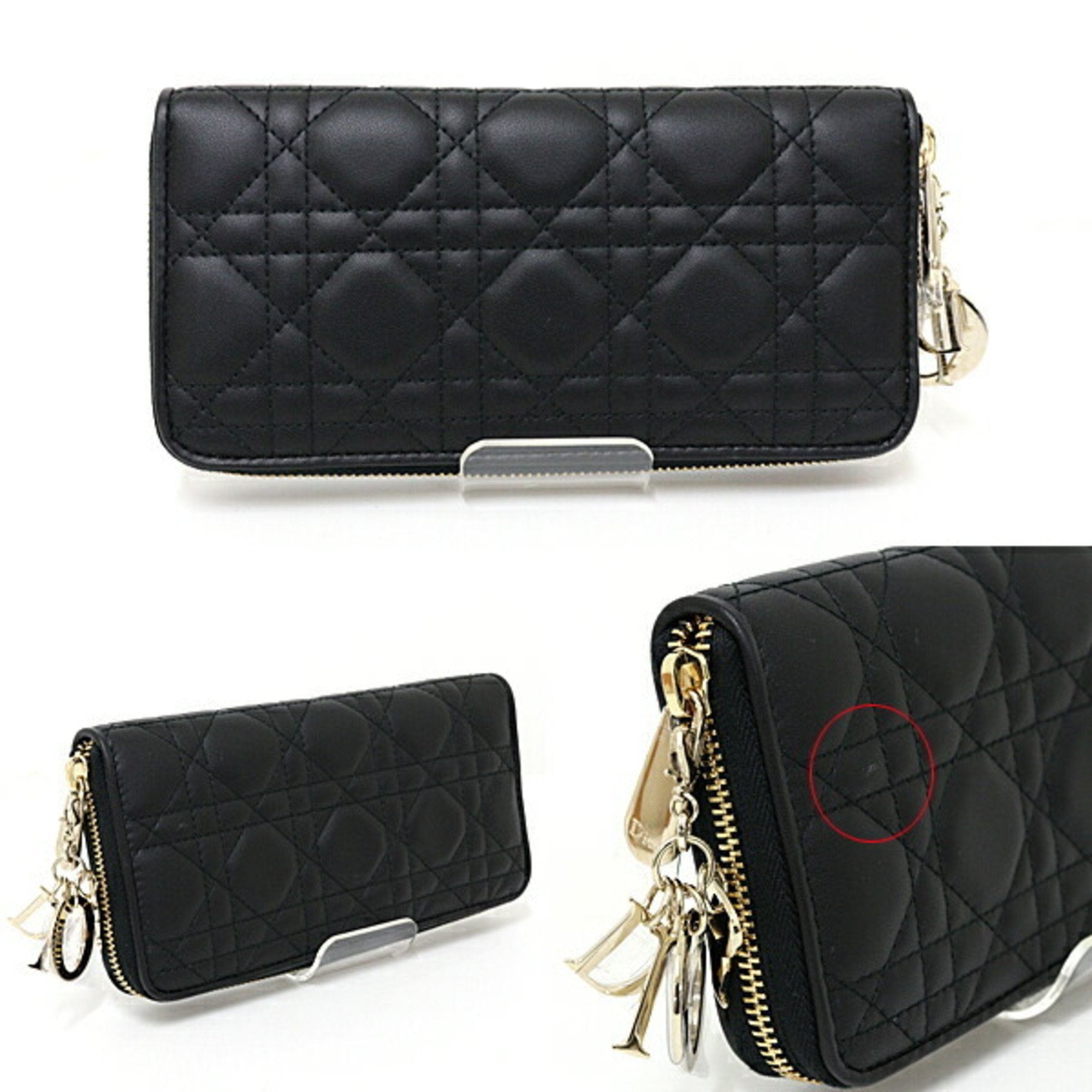 Christian Dior Black Leather Long Wallet (Bi-Fold) (Pre-Owned)