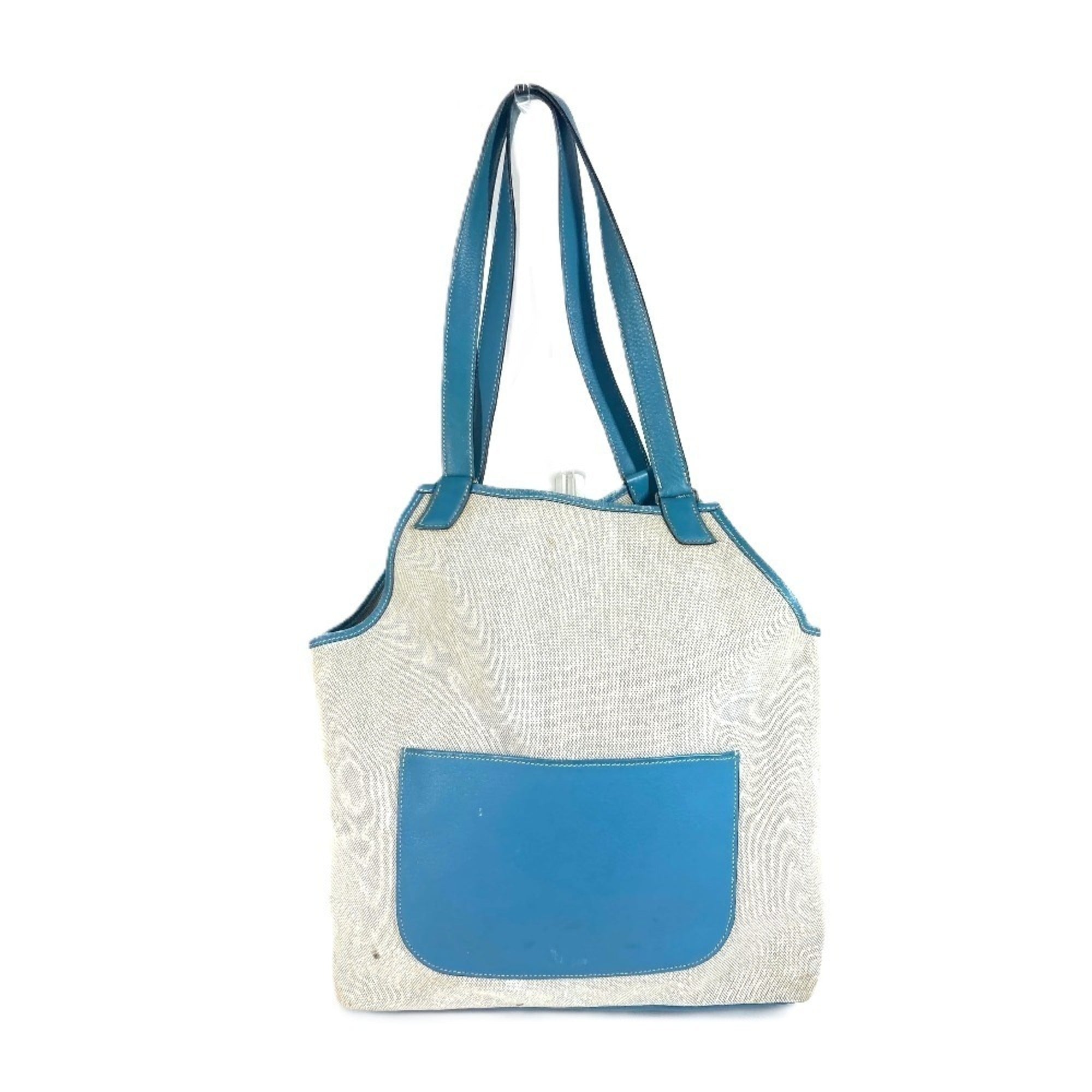 Hermes Jardinier Blue Leather Canvas Shoulder Bag Tote Bag (Pre-Owned)