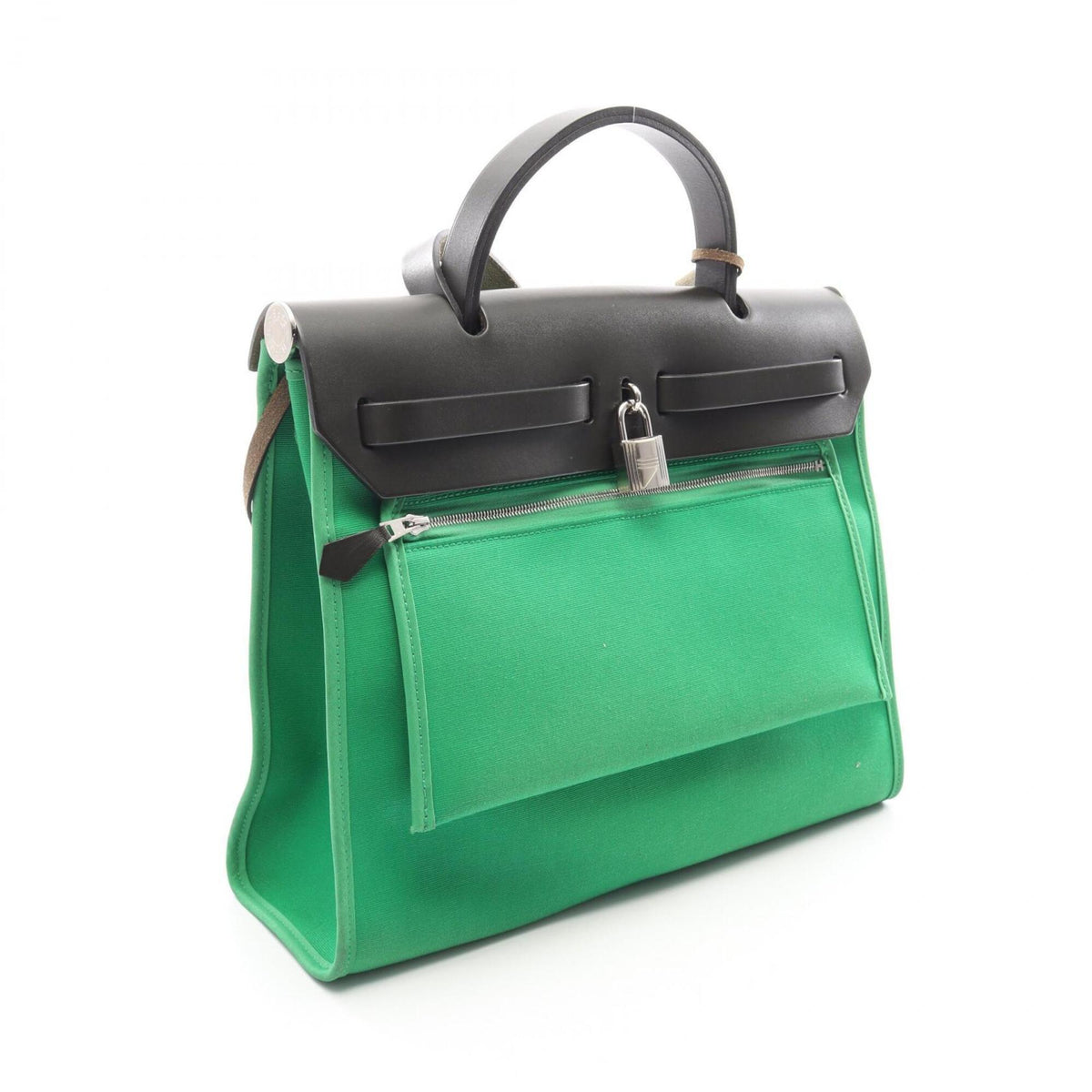 Hermes Gray Green Canvas Toile Officier Vache Leather Handbag Pouch (Pre-Owned)