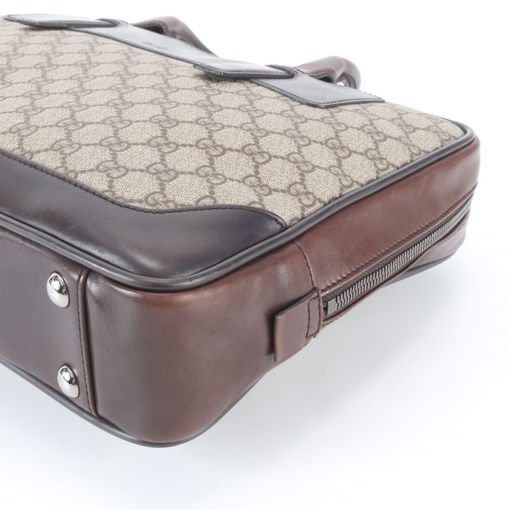 Gucci Beige Brown Leather Coated Canvas Briefcase (Pre-Owned)