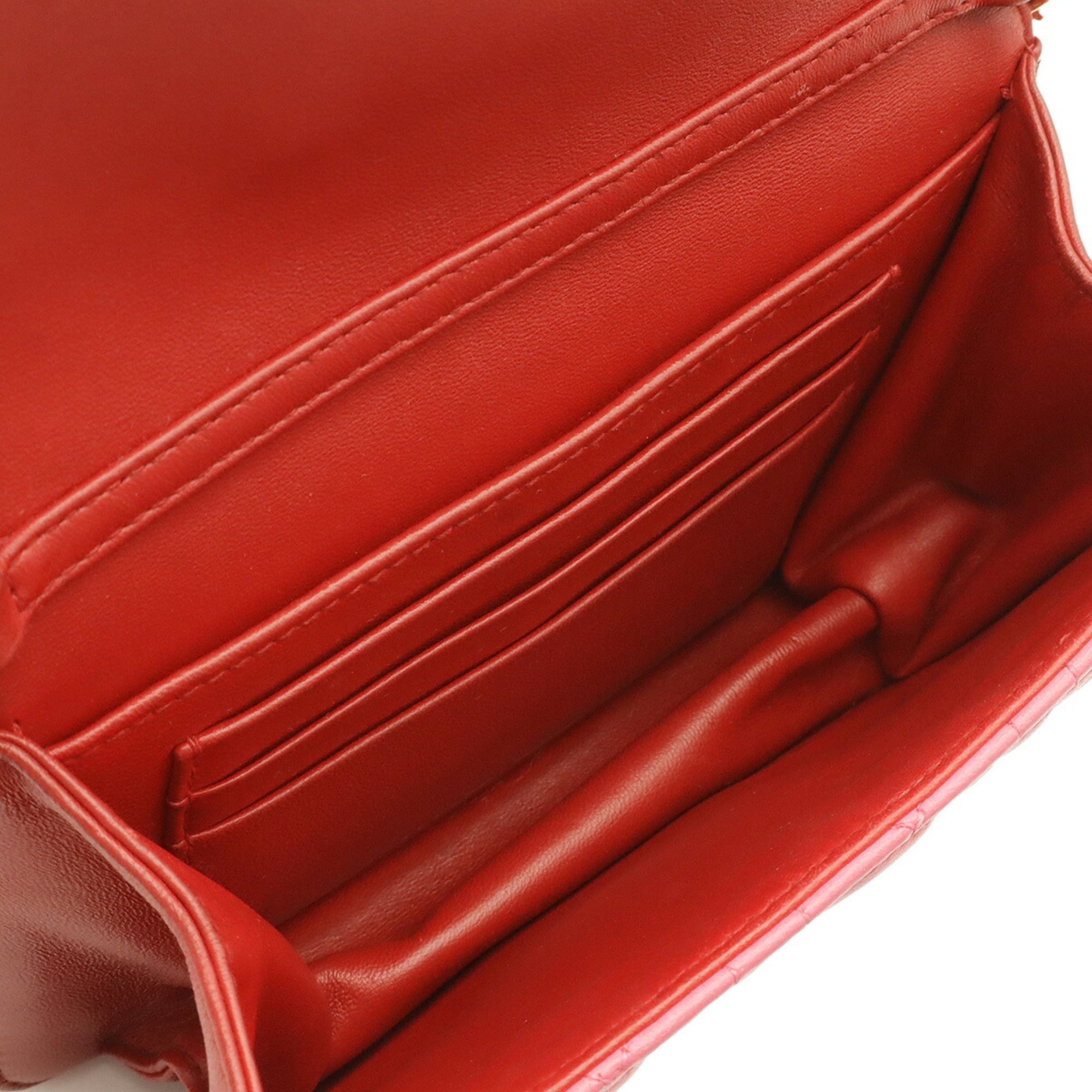 Christian Dior Pink Red Color Leather Pochette Shoulder Bag (Pre-Owned)