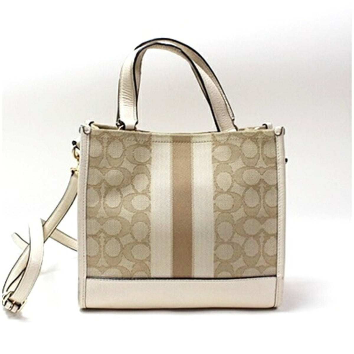 Coach Beige Ivory Canvas Leather Shoulder Bag (Pre-Owned)