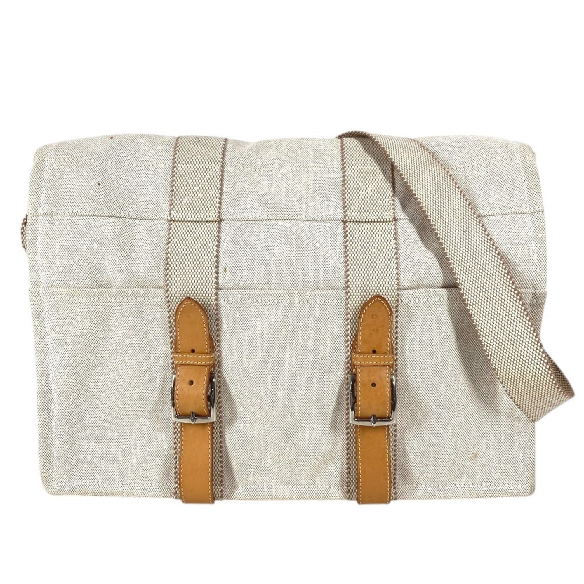 Hermes Beige Cotton Leather Shoulder Bag (Pre-Owned)