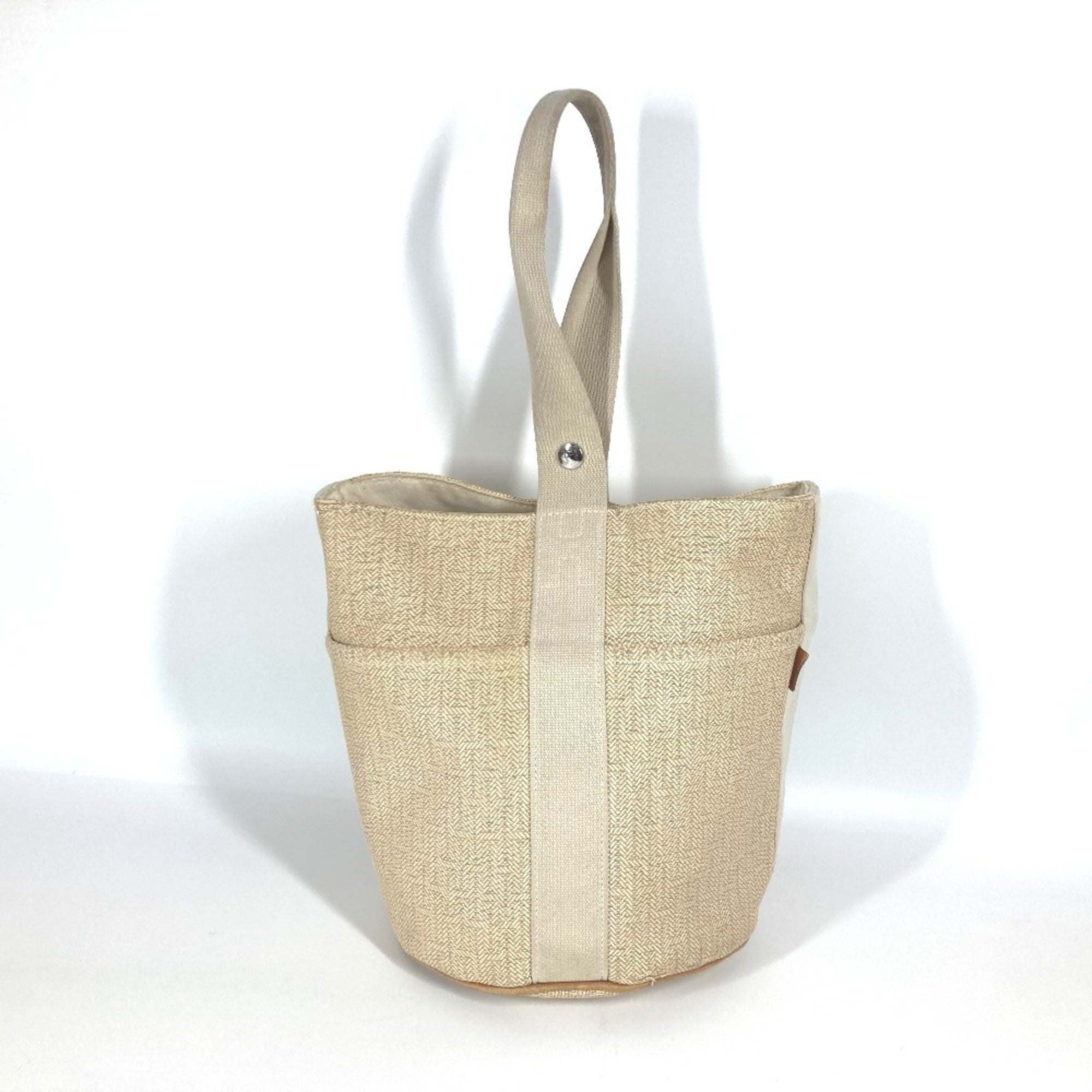 Hermes Beige Canvas Handbag Tote Bag (Pre-Owned)