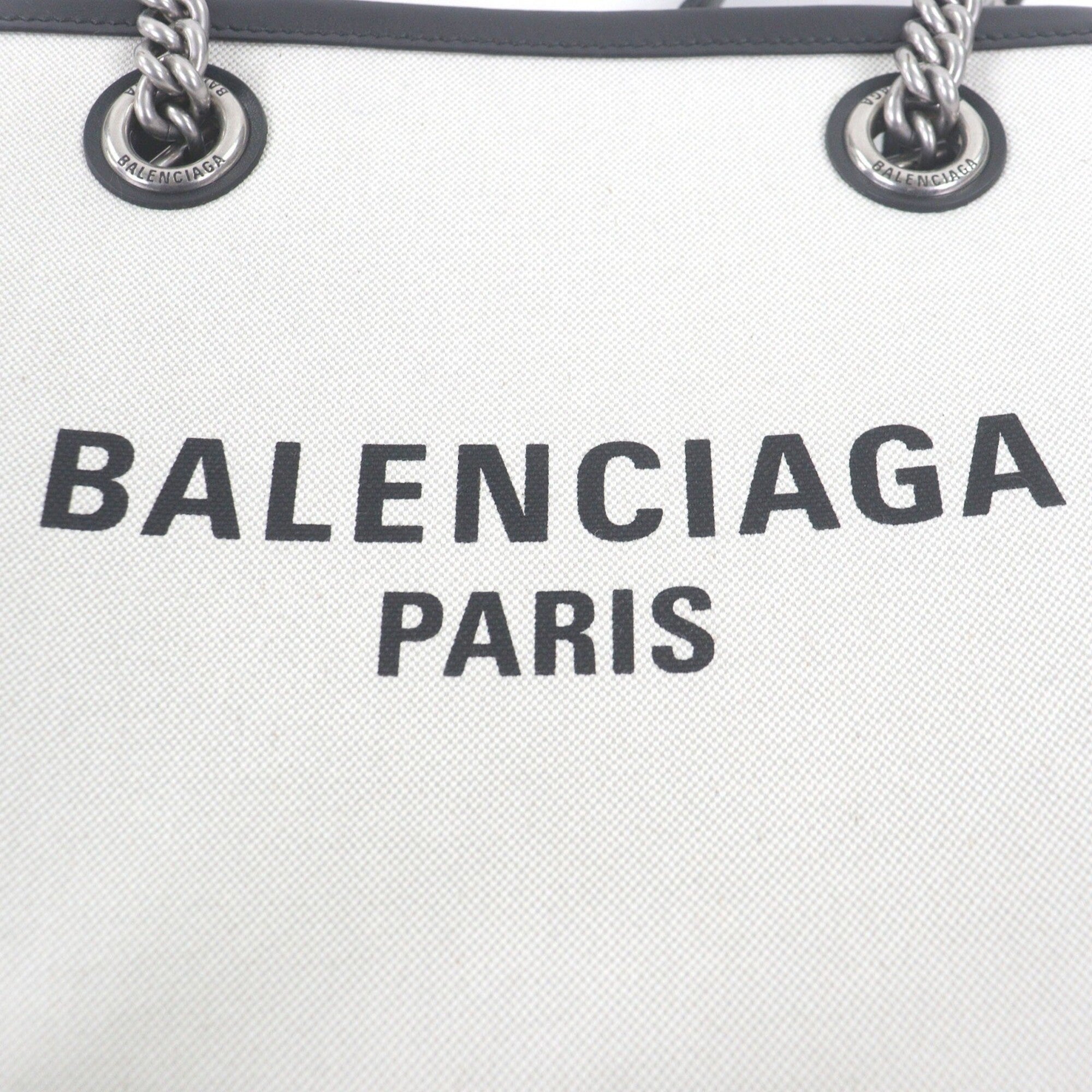 Balenciaga Black Light Beige Canvas Leather Handbag Tote Bag (Pre-Owned)