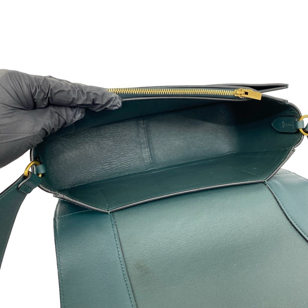 Celine Green Navy Leather Pochette Shoulder Bag (Pre-Owned)