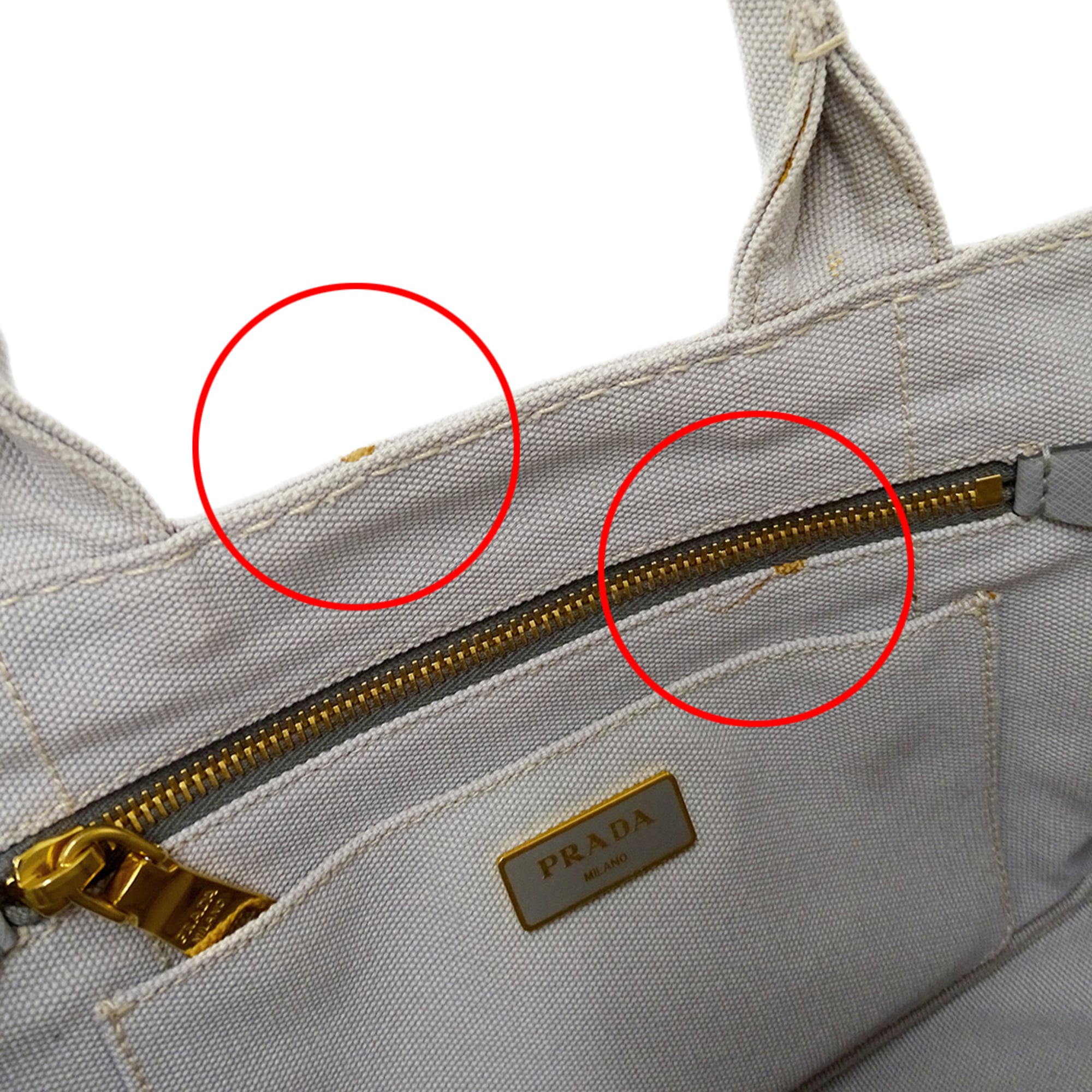 Prada Light Gray Canvas Handbag Shoulder Bag Tote Bag (Pre-Owned)