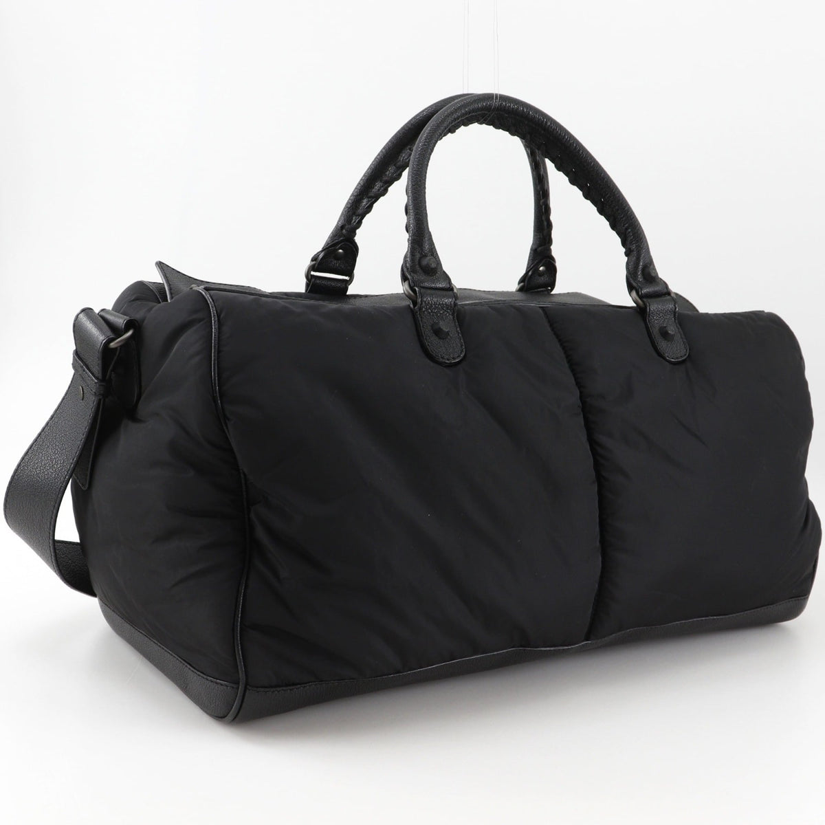 Balenciaga Black Nylon Leather Boston Bag Shoulder Bag (Pre-Owned)
