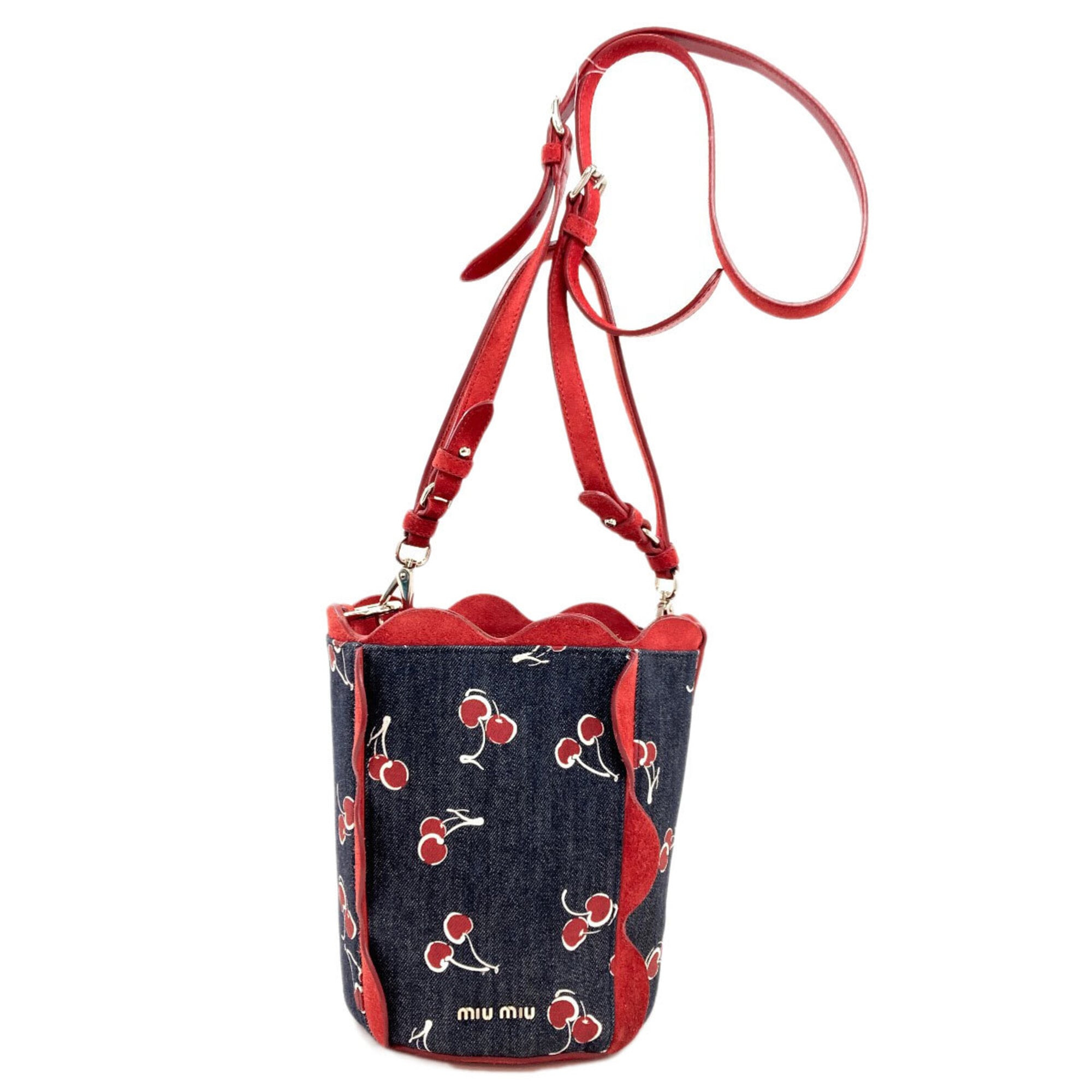 Miu Miu Blue Red Color Denim Pouch Shoulder Bag (Pre-Owned)