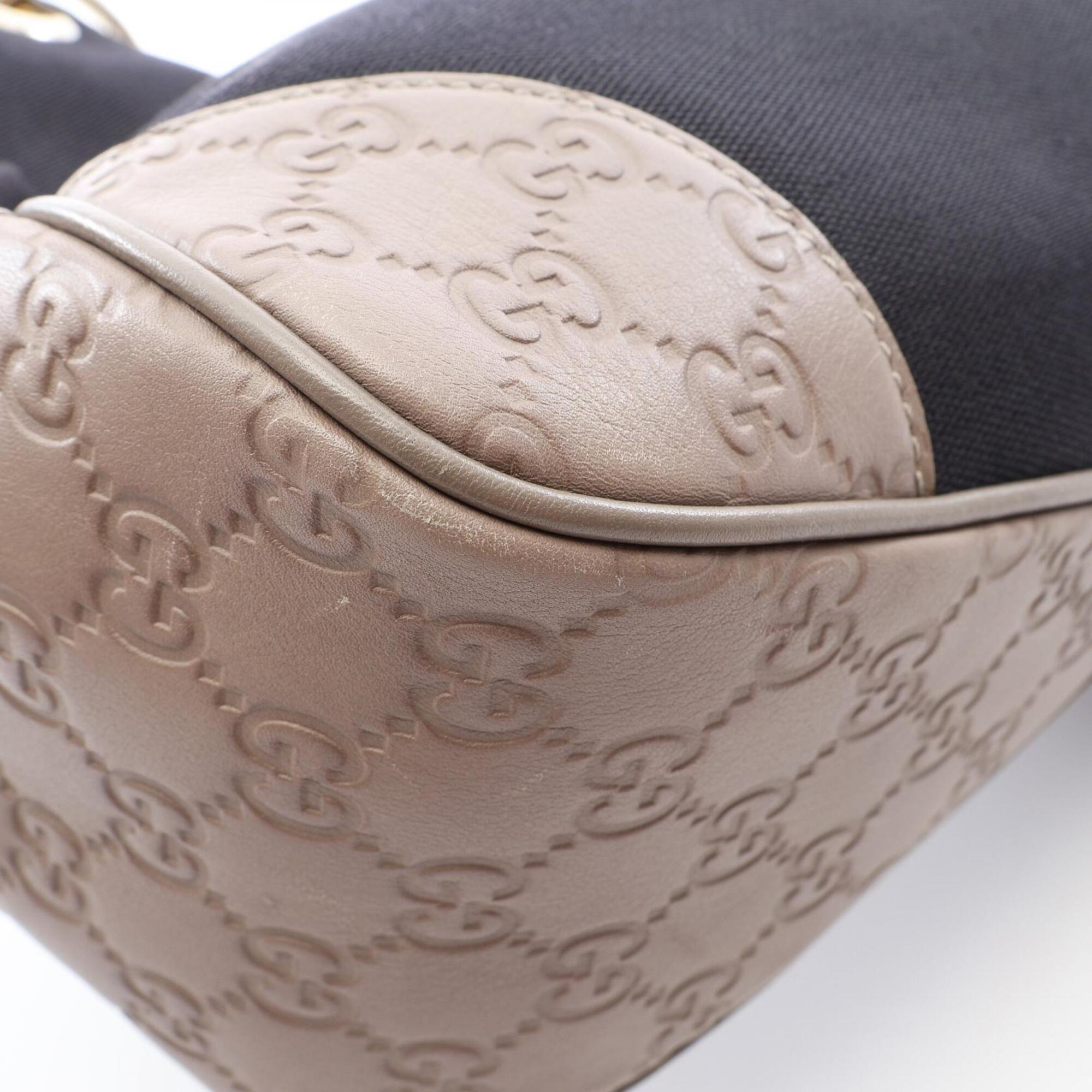 Gucci Beige Black Canvas Leather Handbag Shoulder Bag (Pre-Owned)