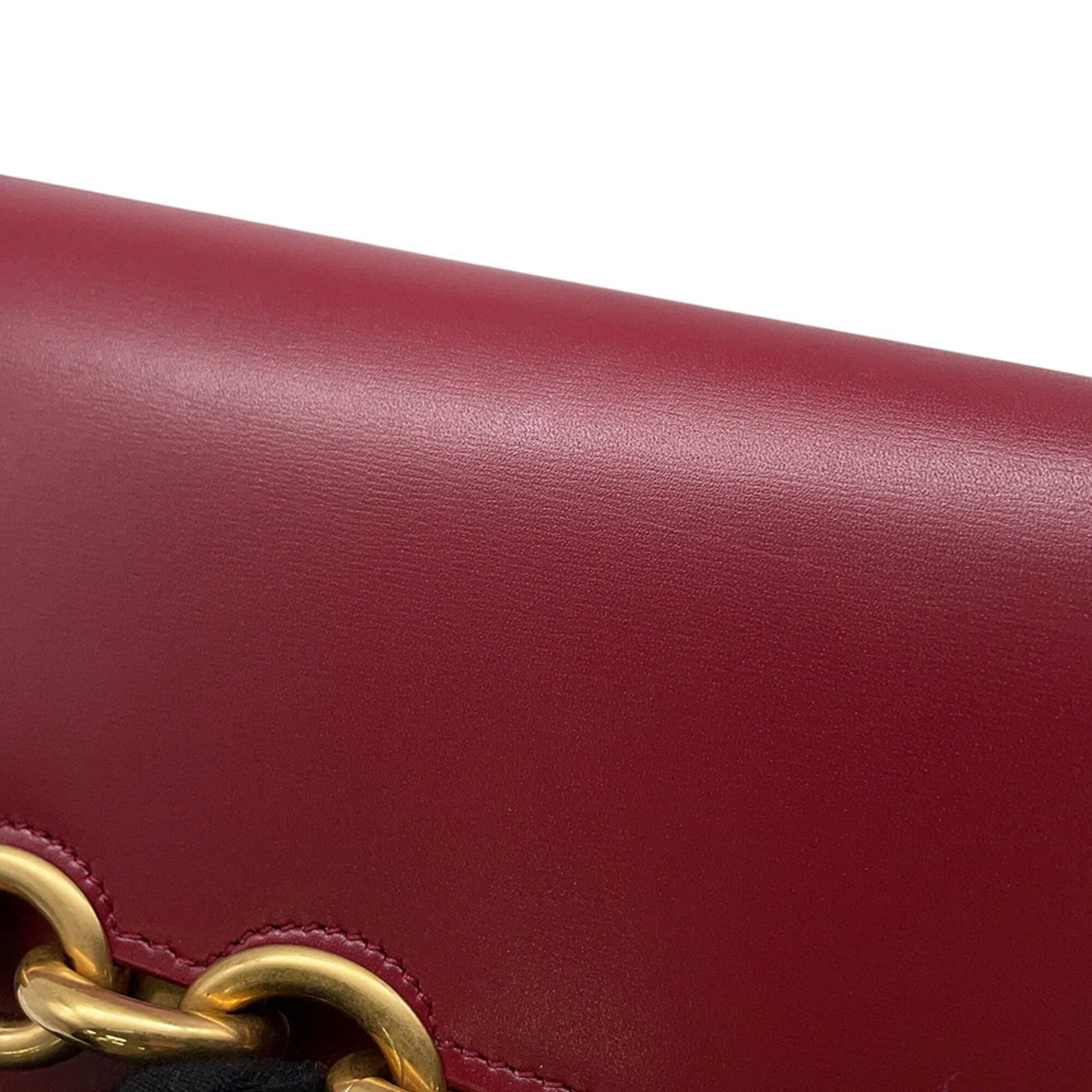 Yves Saint Laurent Red Color Leather Chain/Shoulder Wallet (Pre-Owned)