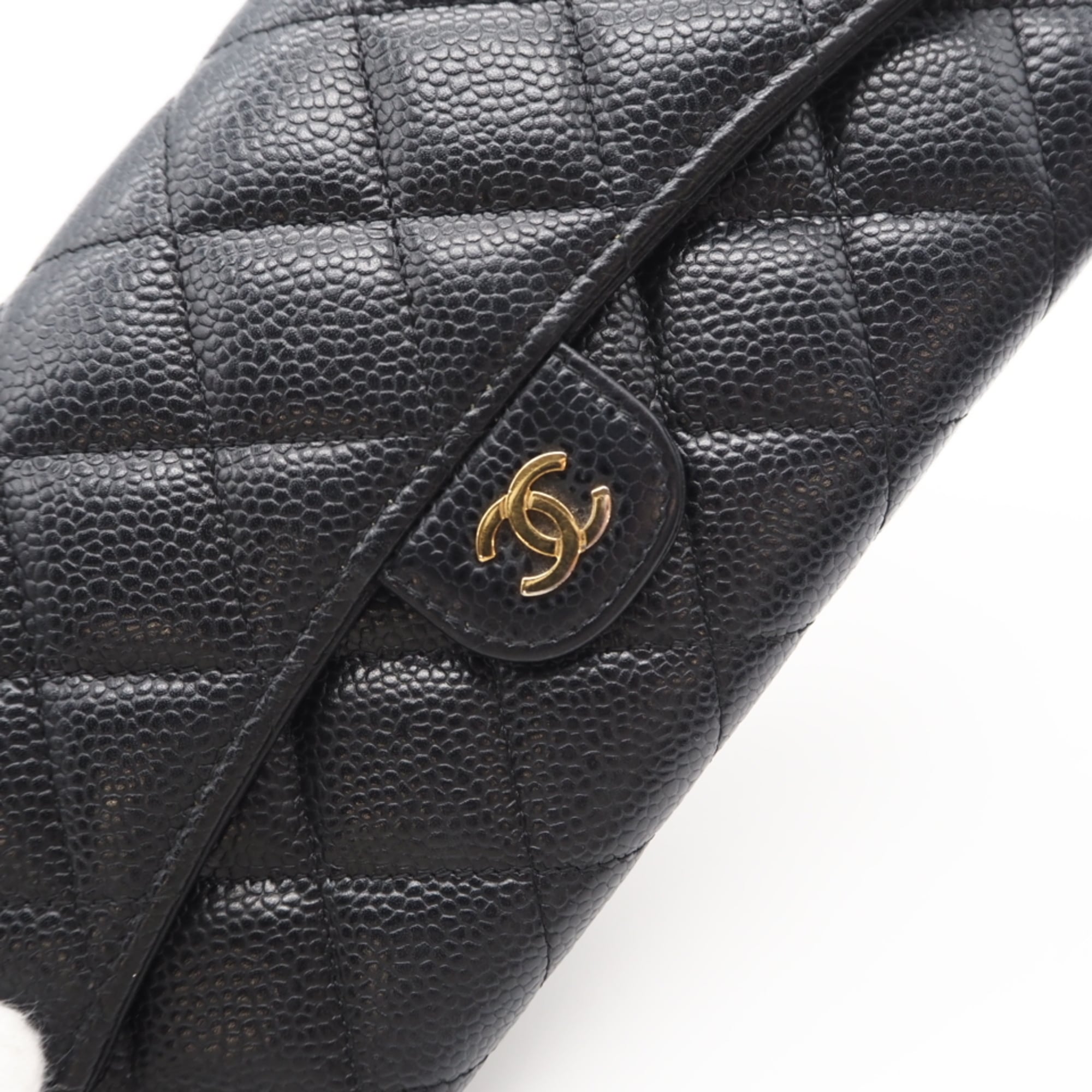 Chanel Black Grained Calfskin Long Wallet (Bi-Fold) (Pre-Owned)