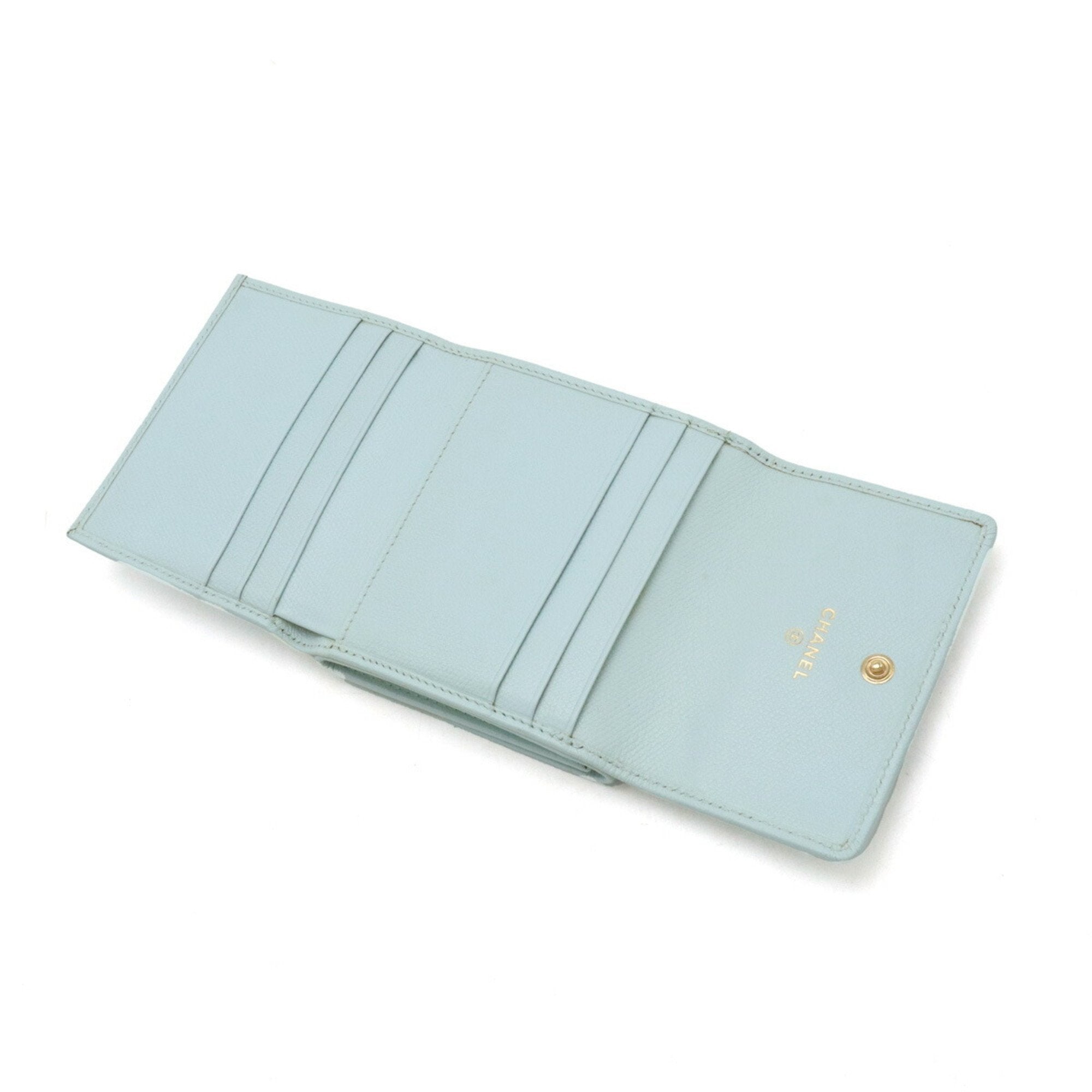 Chanel Light Blue Mint Blue Leather Coin Purse/Coin Case (Pre-Owned)