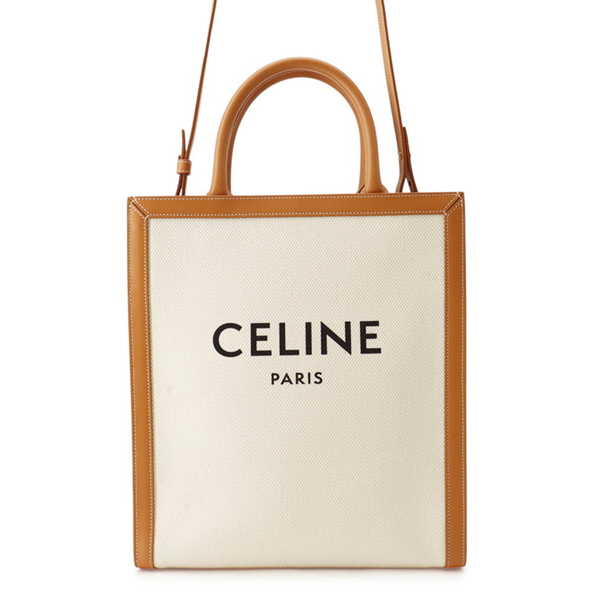 Celine Beige Brown Canvas Leather Handbag Shoulder Bag Tote Bag (Pre-Owned)