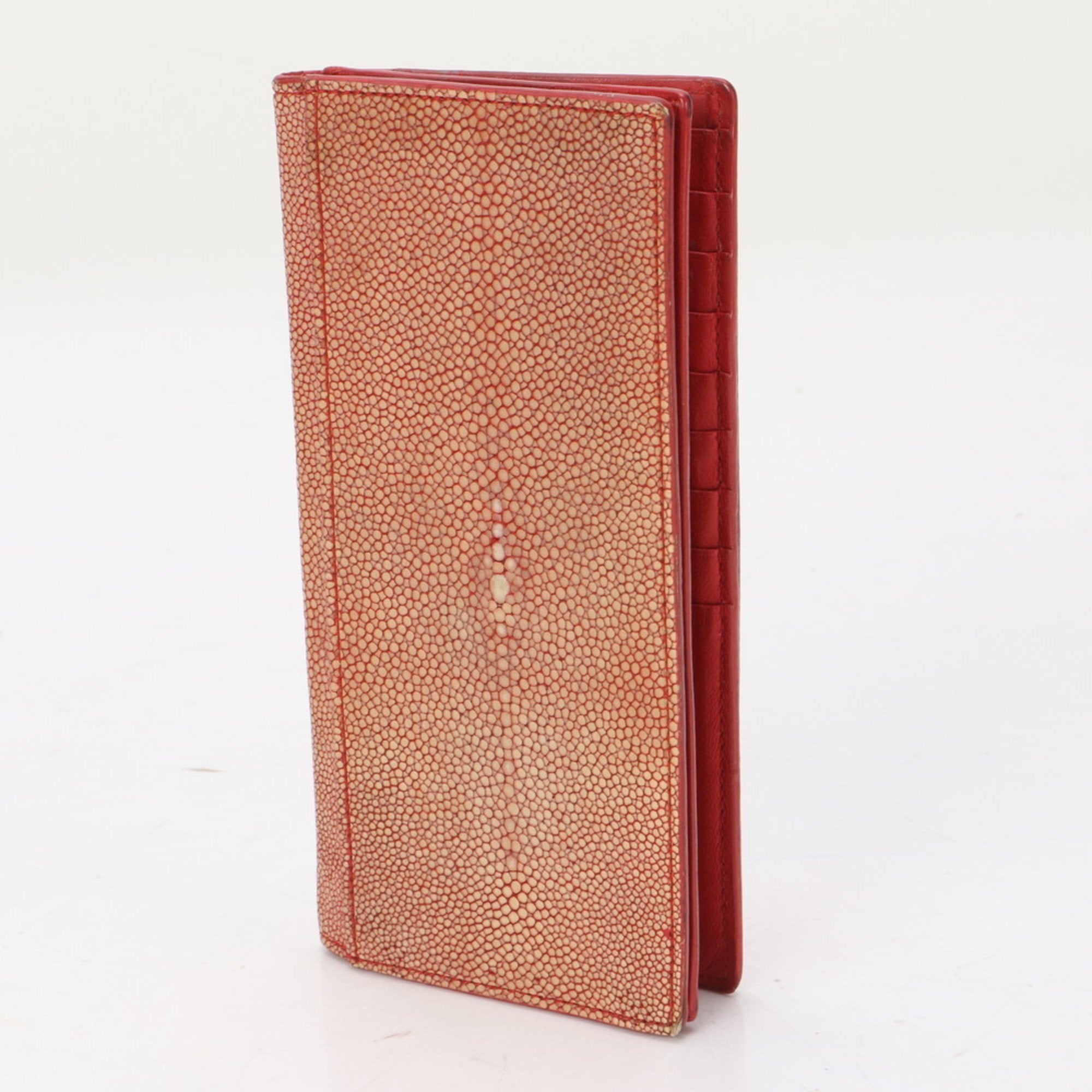 Bottega Veneta Orange Red Color Leather Long Bill Wallet (Bi-Fold) (Pre-Owned)