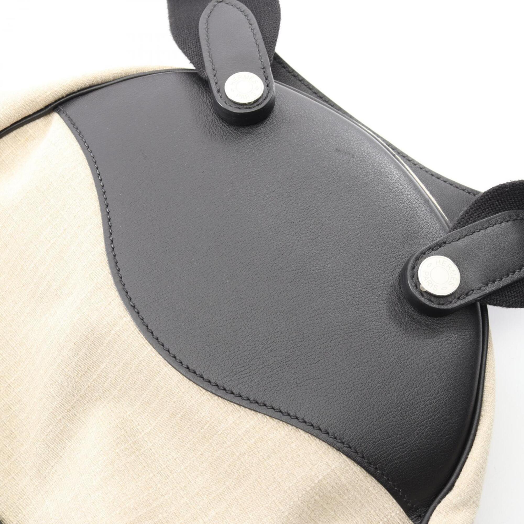 Hermes Beige Black Canvas Leather Backpack (Pre-Owned)