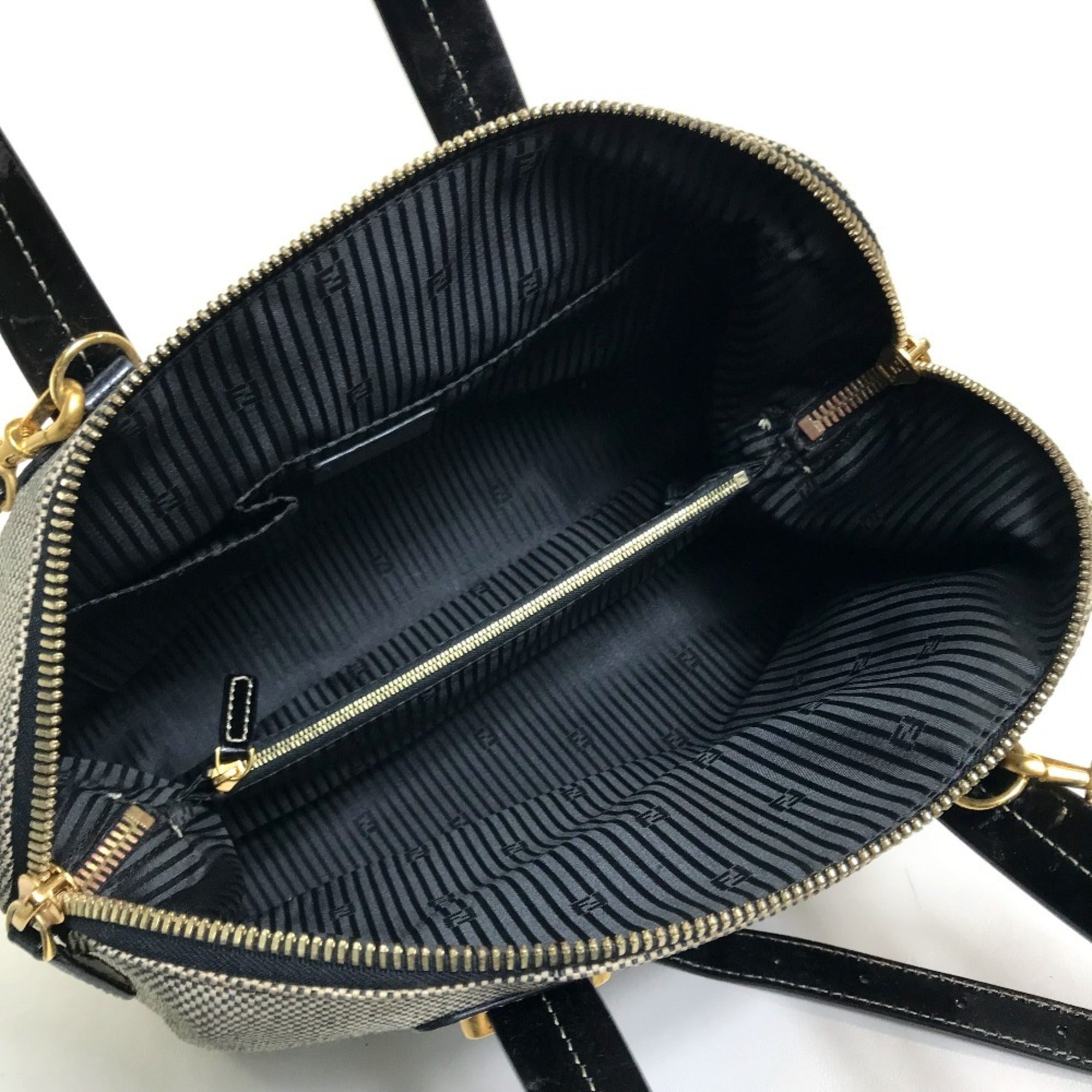 Fendi Chameleon Black Canvas Patent Leather Handbag Shoulder Bag (Pre-Owned)