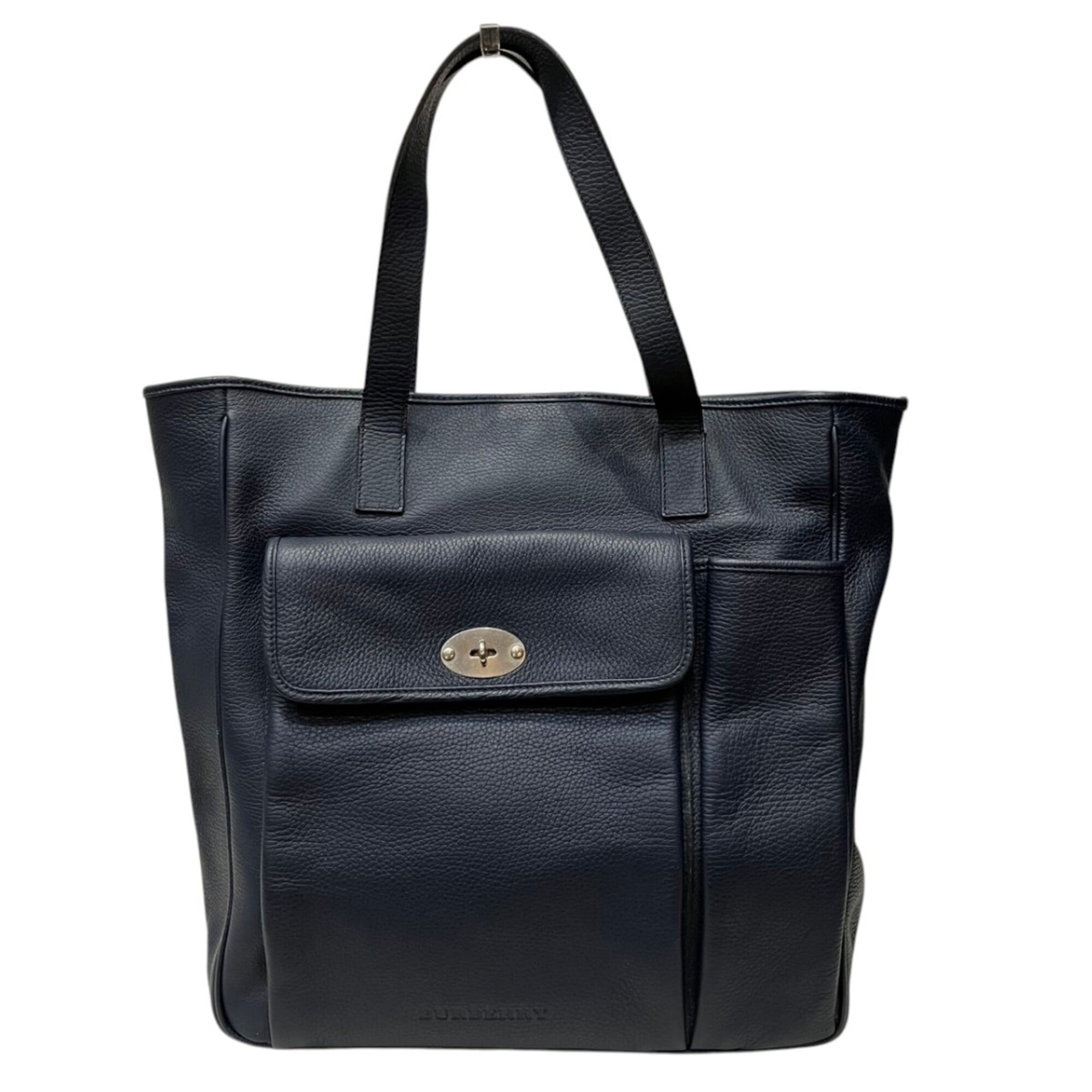Burberry Navy Leather Tote Bag (Pre-Owned)