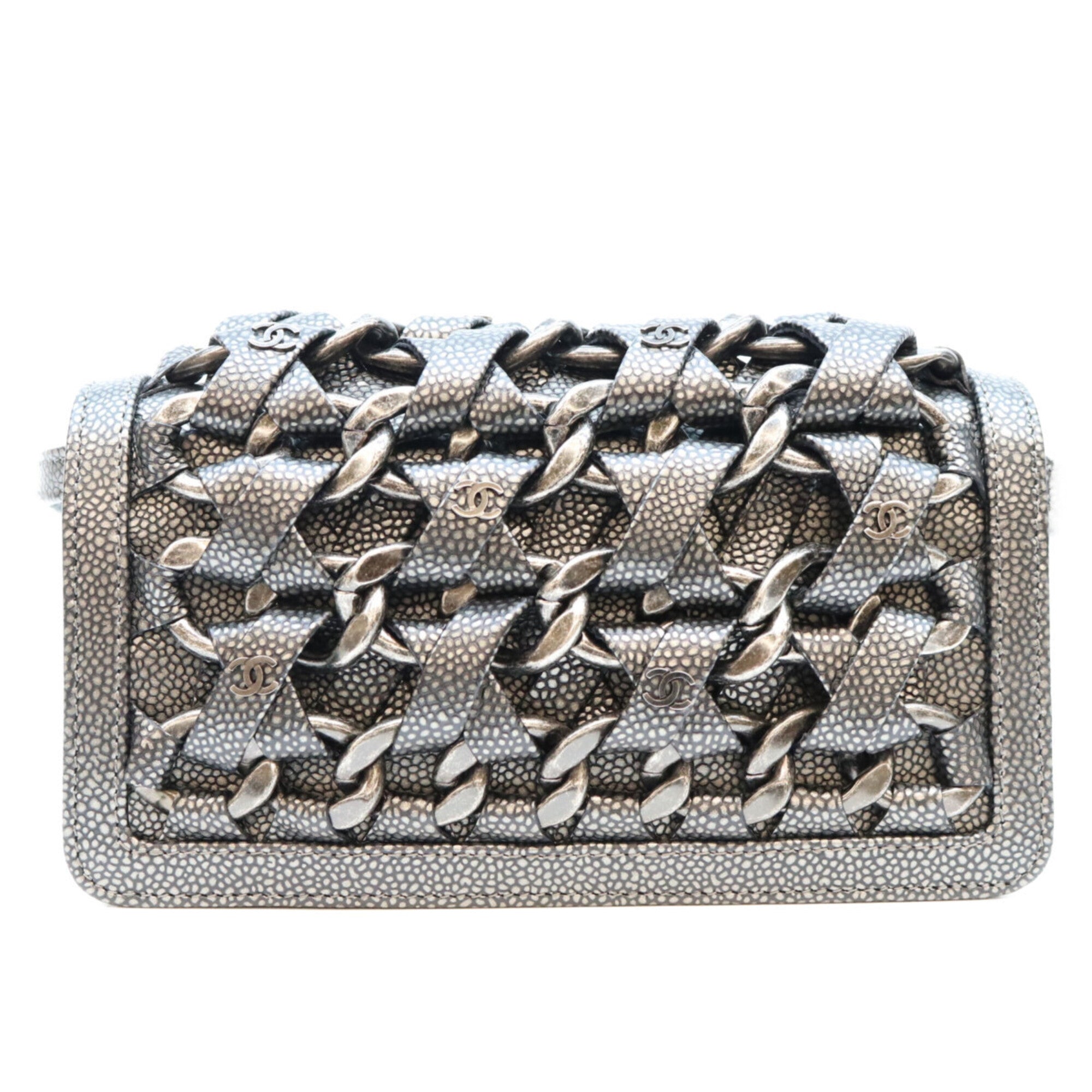 Chanel Metallic Gray Grained Calfskin Shoulder Bag (Pre-Owned)