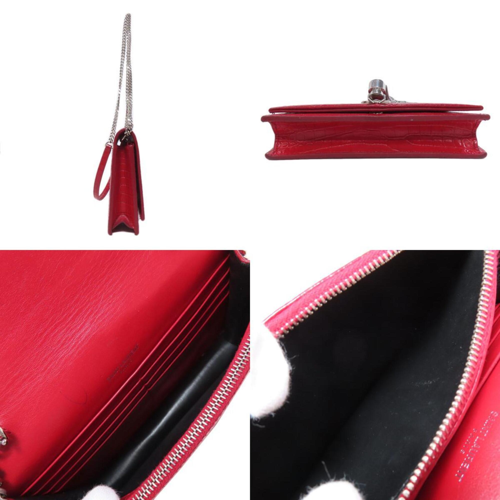 Yves Saint Laurent Red Color Leather Chain/Shoulder Wallet (Pre-Owned)