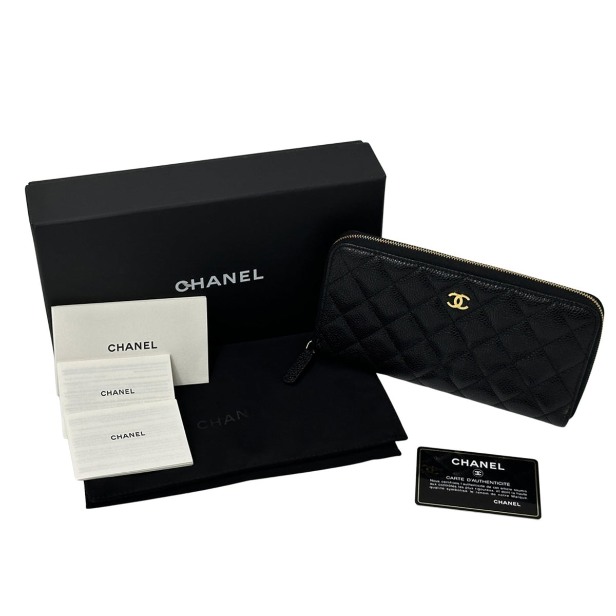 Chanel Black Grained Calfskin Long Wallet (Bi-Fold) (Pre-Owned)