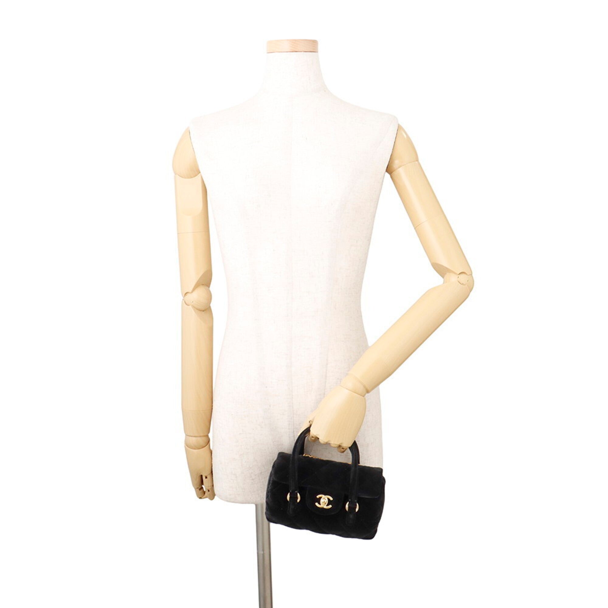 Chanel Black Velvet Handbag Shoulder Bag (Pre-Owned)