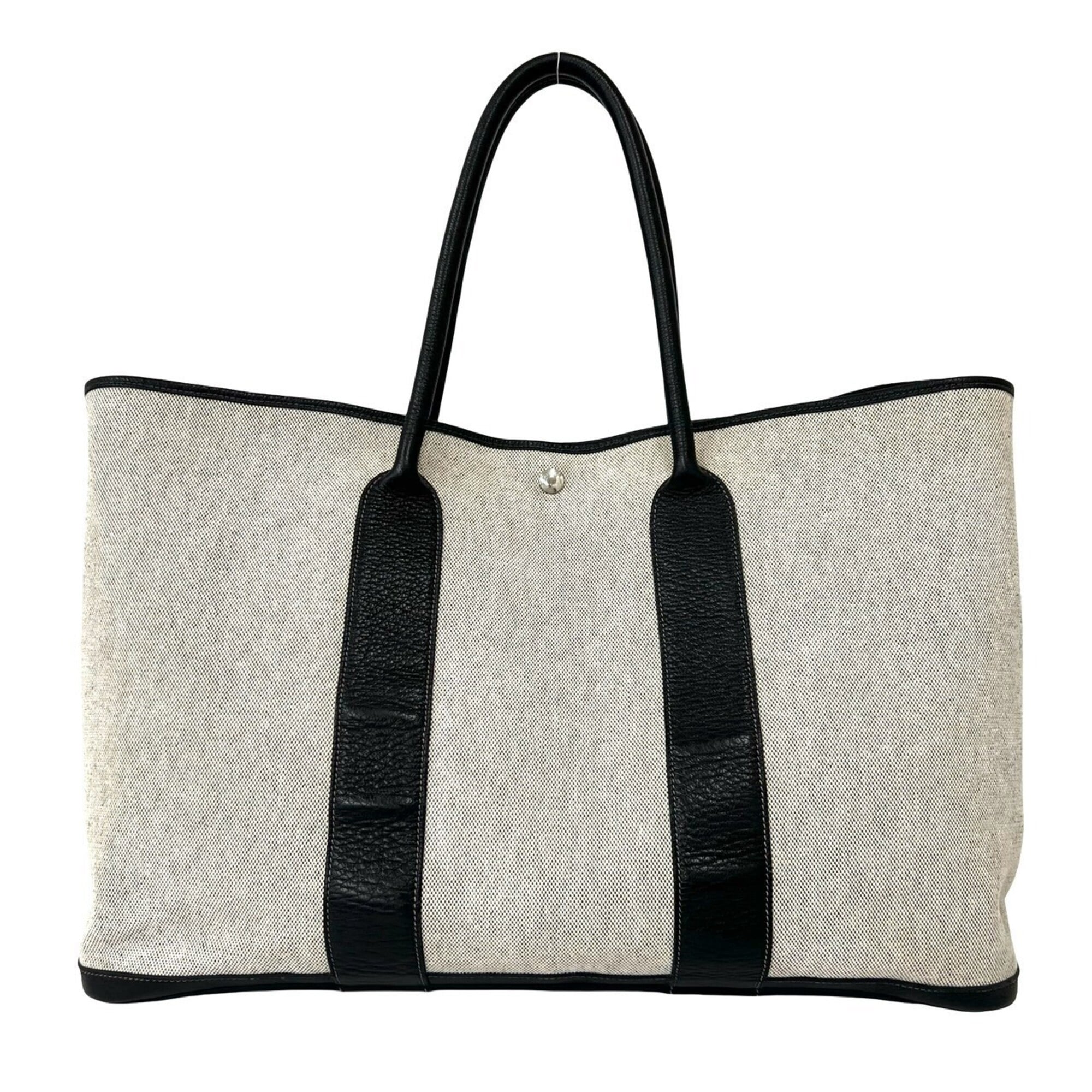 Hermes Black Gray Toile H Negonda Leather Boston Bag Tote Bag (Pre-Owned)