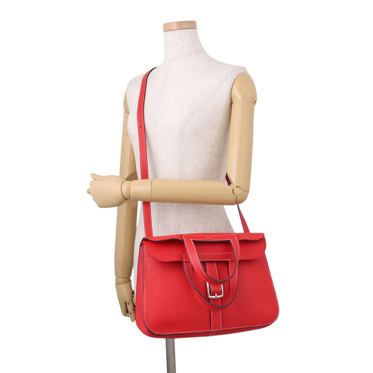Hermes Rouge Casaque Taurillon Clemence Leather Handbag (Pre-Owned)