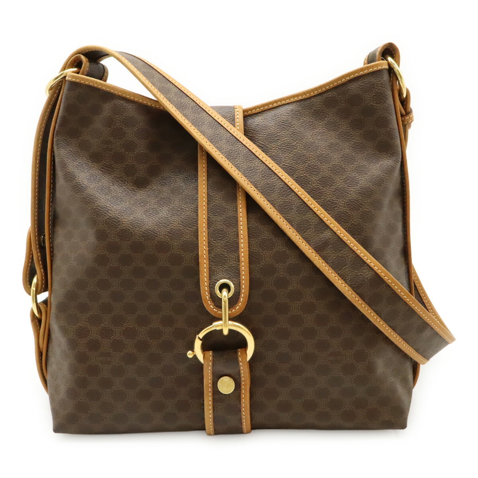 Celine Black Brown Dark Brown Coated Canvas Leather Pochette Shoulder Bag (Pre-Owned)