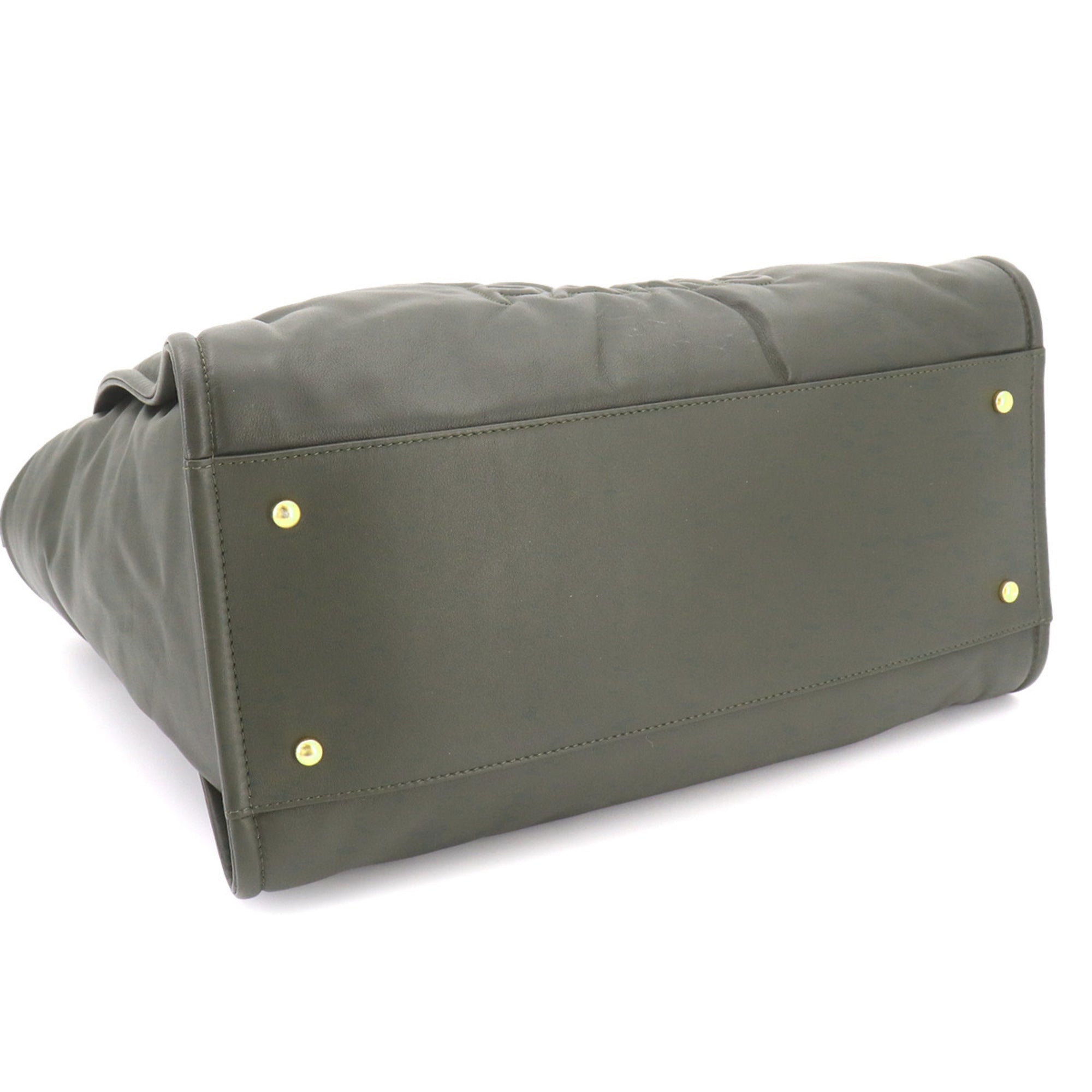Chanel Khaki Leather Handbag Pouch Tote Bag (Pre-Owned)