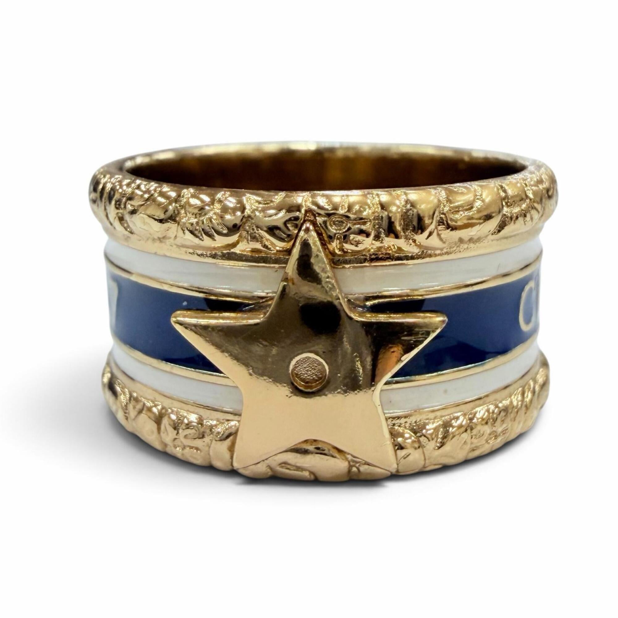 Christian Dior Gold Navy White Metal Band Ring (Pre-Owned)