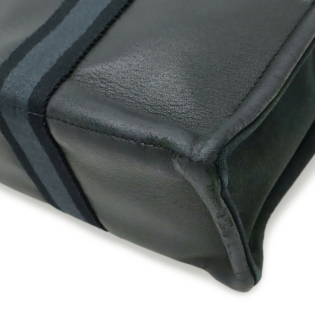 Hermes Black Navy Canvas Leather Handbag Tote Bag (Pre-Owned)