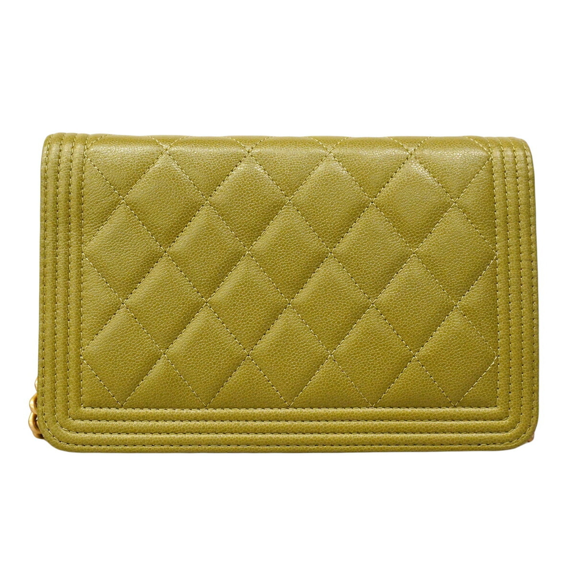 Chanel Khaki Grained Calfskin Chain/Shoulder Wallet (Pre-Owned)