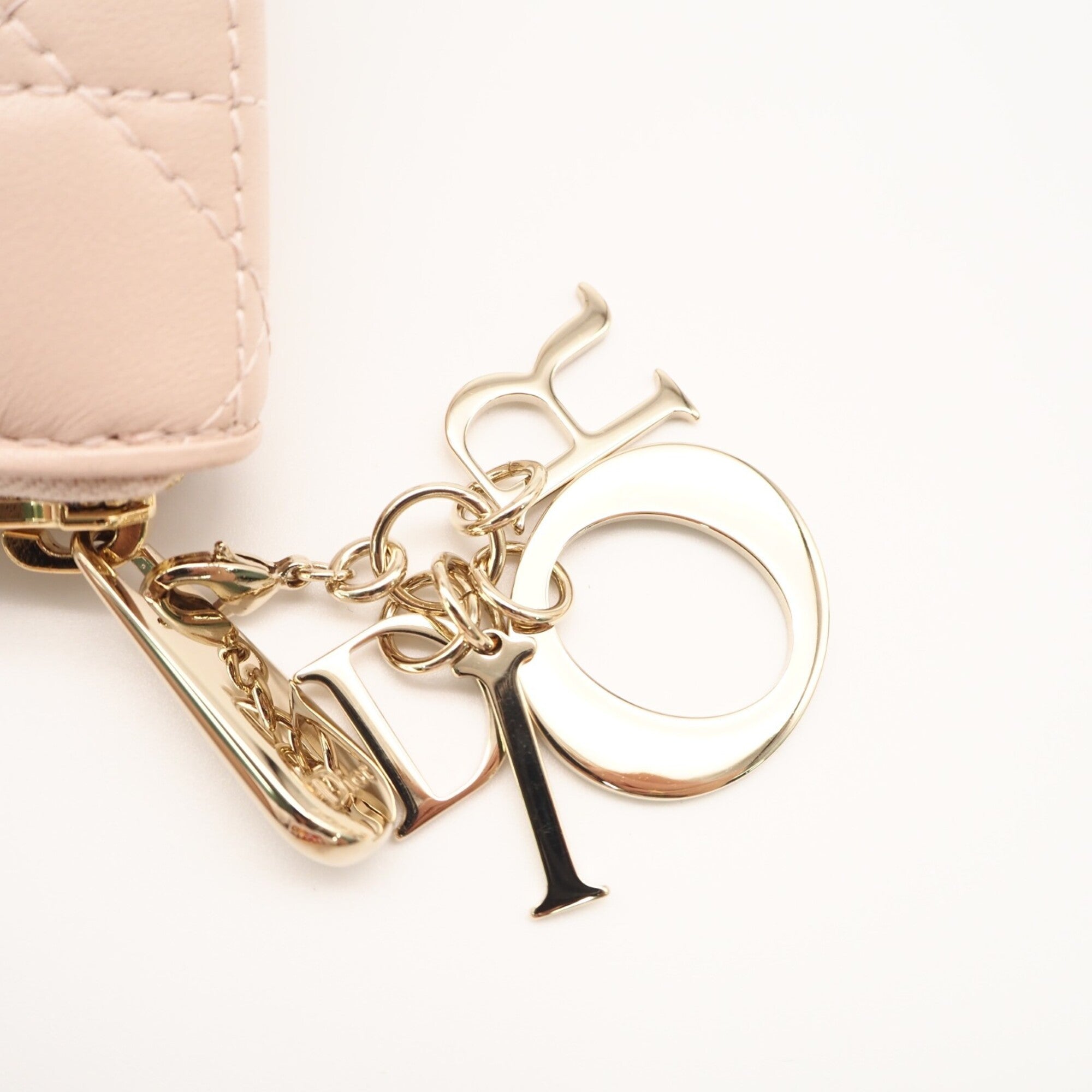 Christian Dior Lady Dior Pink Beige Leather Long Wallet (Bi-Fold) (Pre-Owned)