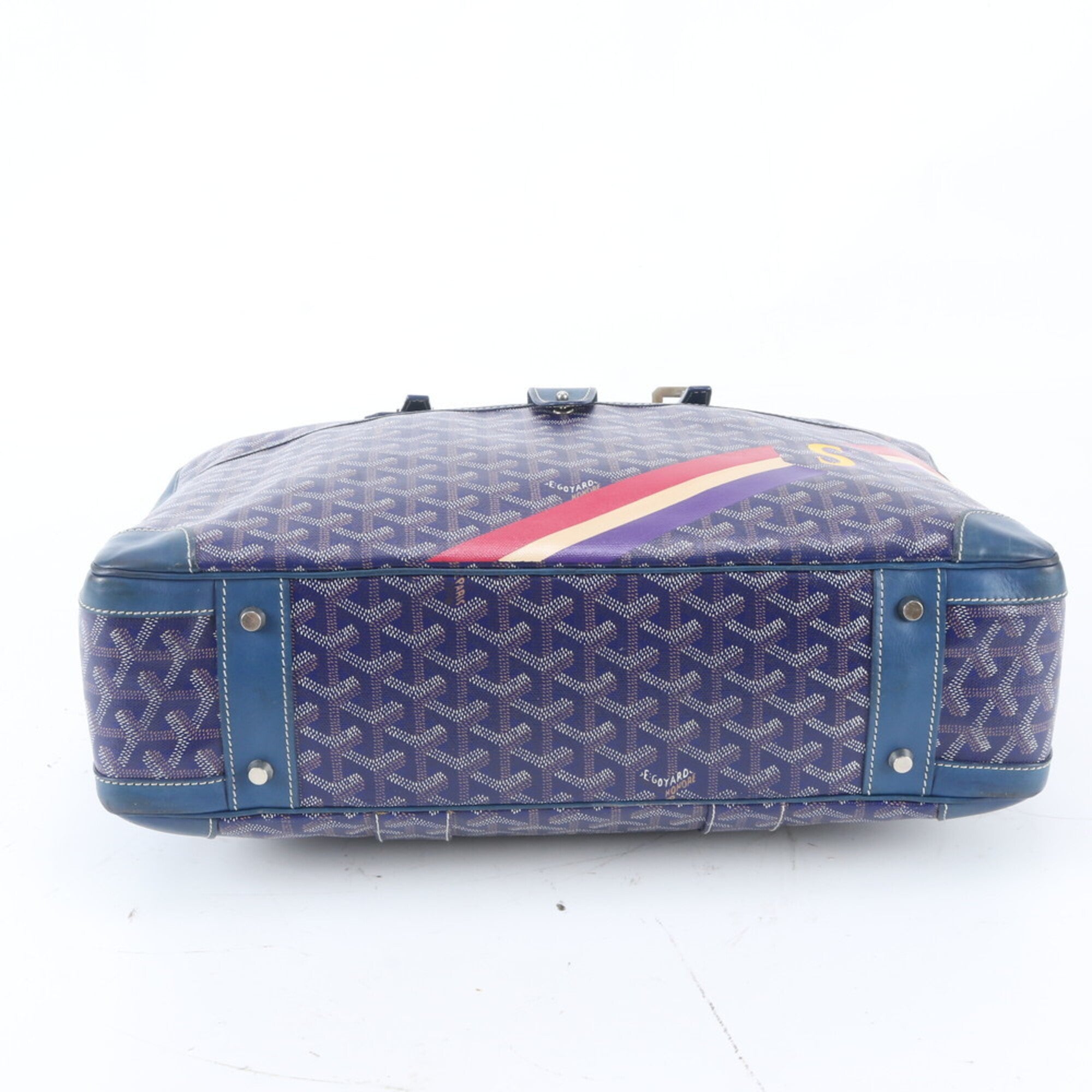 Goyard Navy Purple Leather Coated Canvas Briefcase Tote Bag (Pre-Owned)