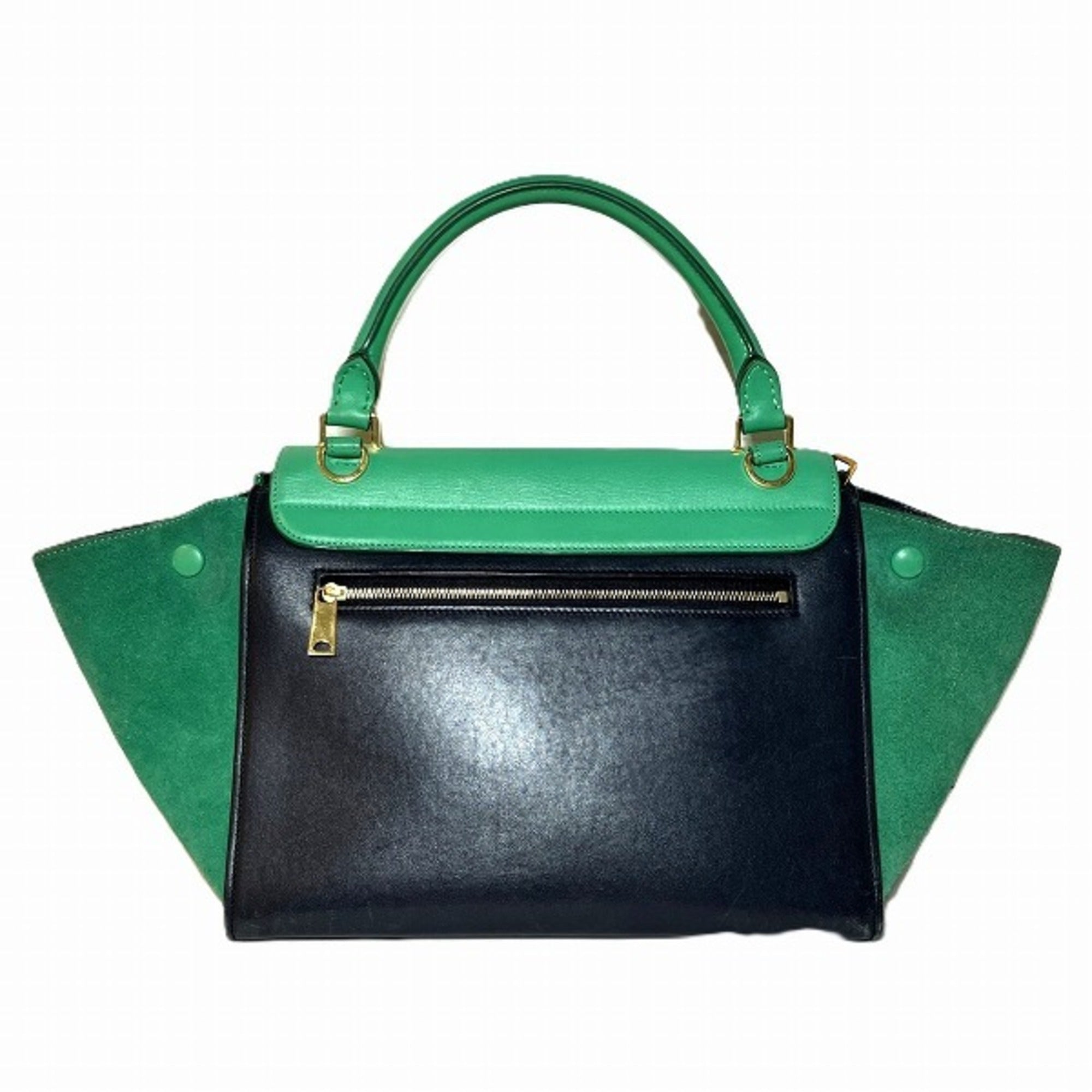 Celine Green Navy Leather Suede Handbag Shoulder Bag (Pre-Owned)