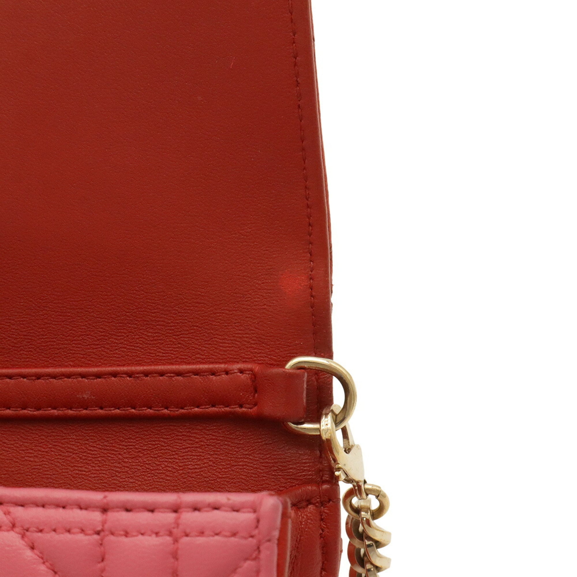 Christian Dior Pink Red Color Leather Pochette Shoulder Bag (Pre-Owned)