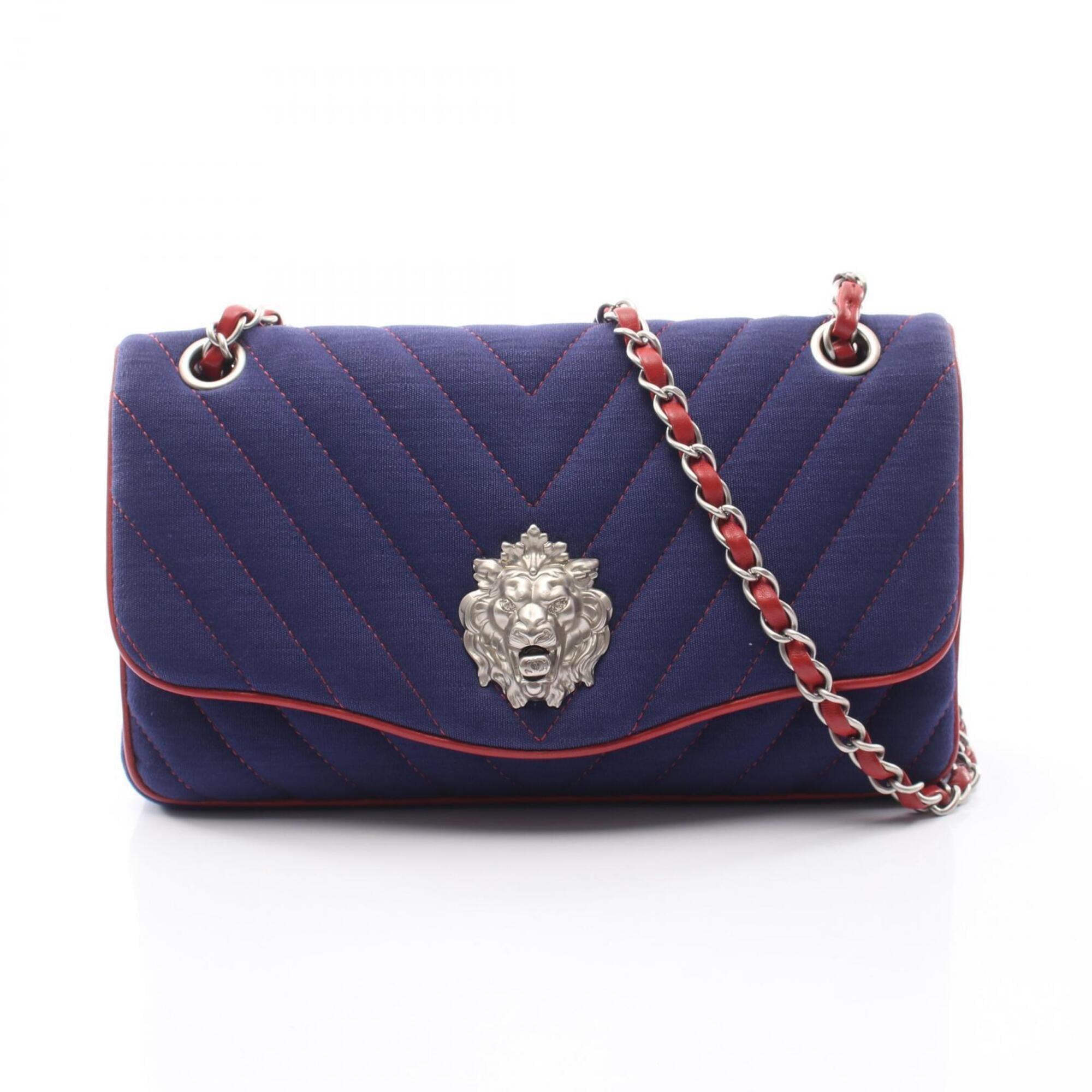 Chanel Navy Red Color Leather Fabric Handbag Shoulder Bag (Pre-Owned)