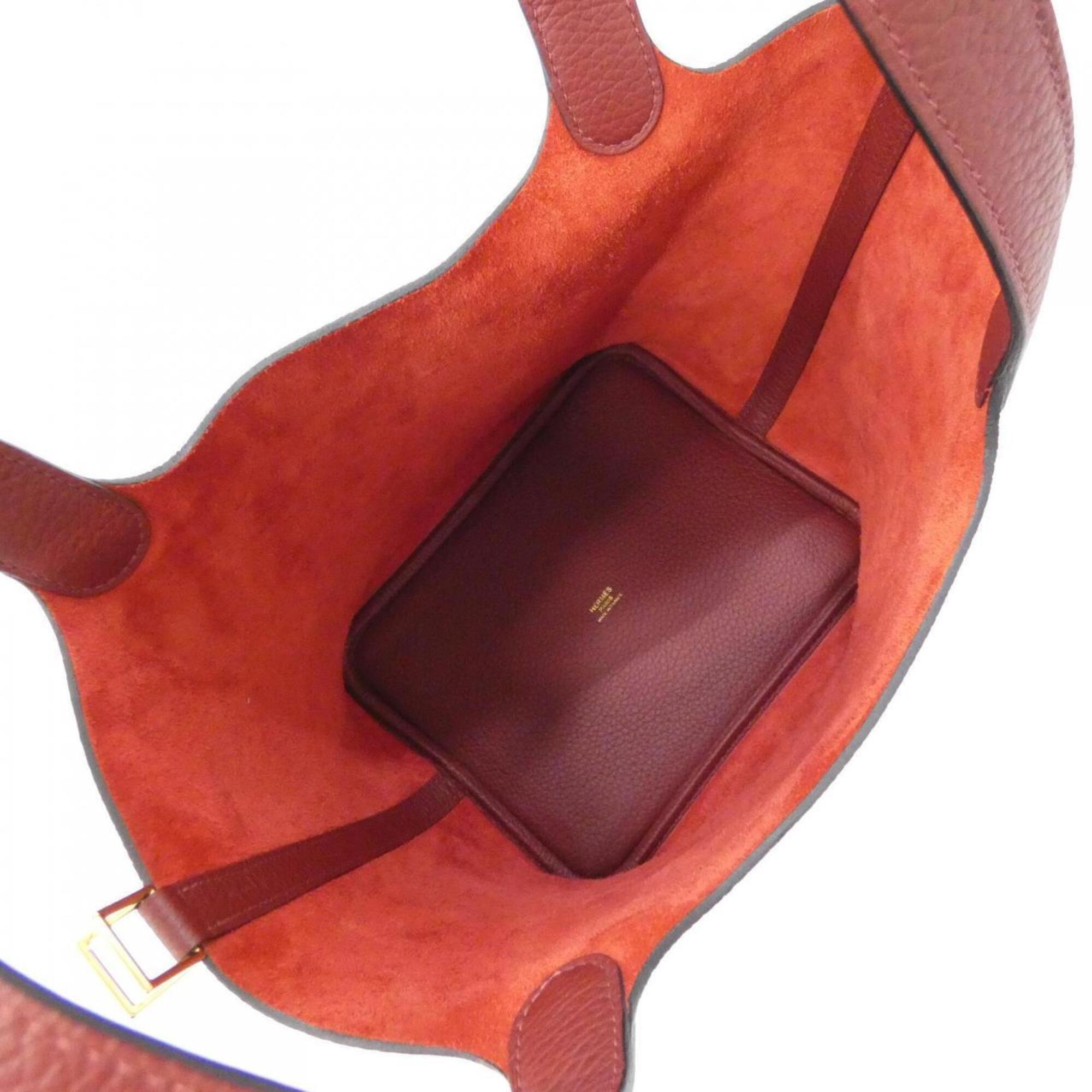 Hermes Rouge H Taurillon Clemence Leather Handbag (Pre-Owned)