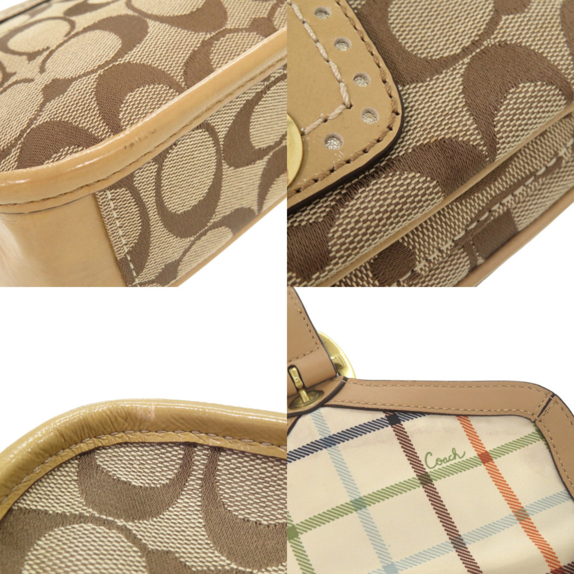 Coach Beige Canvas Patent Leather Shoulder Bag (Pre-Owned)