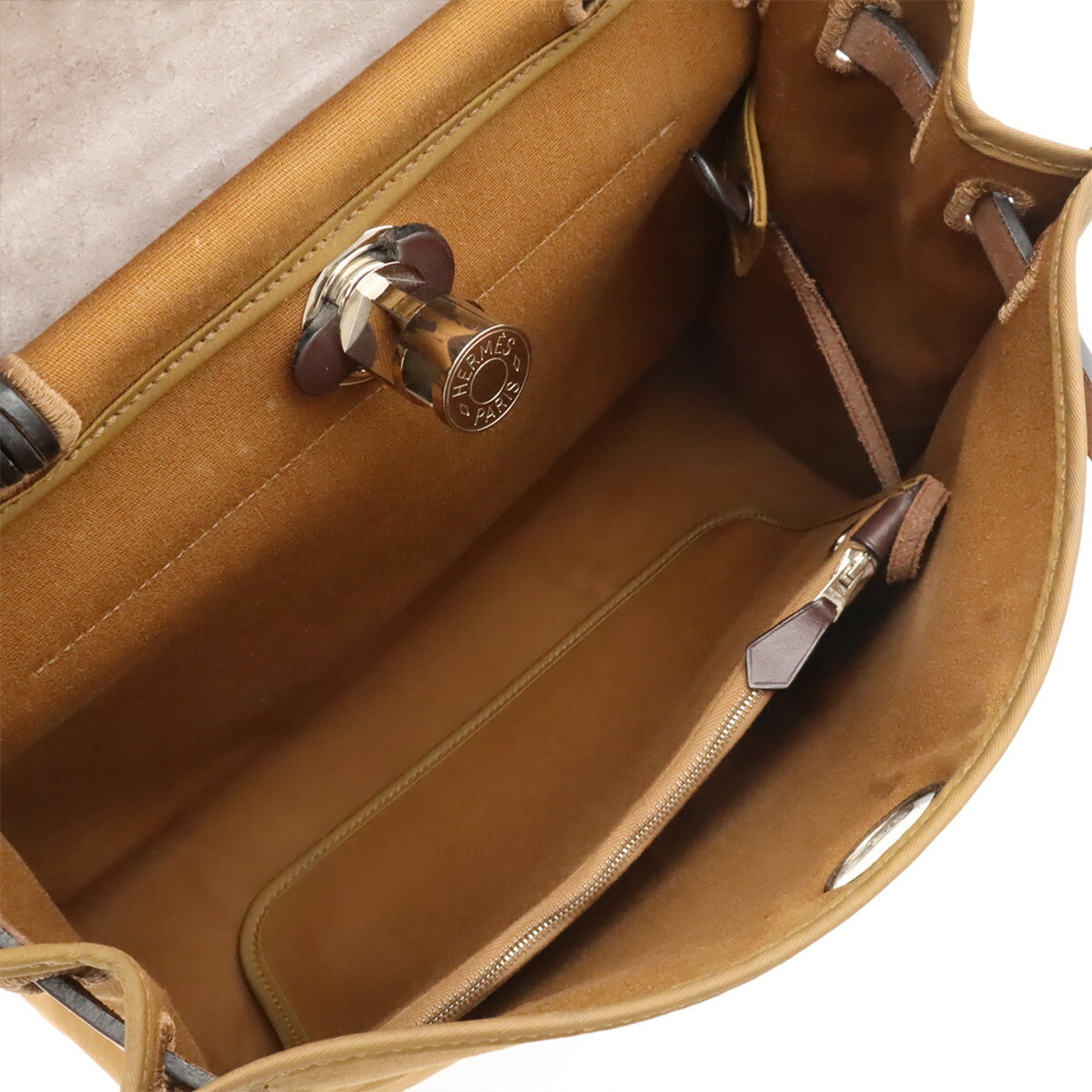 Hermes Dark Brown Light Brown Toile Officier Handbag Pouch Shoulder Bag (Pre-Owned)