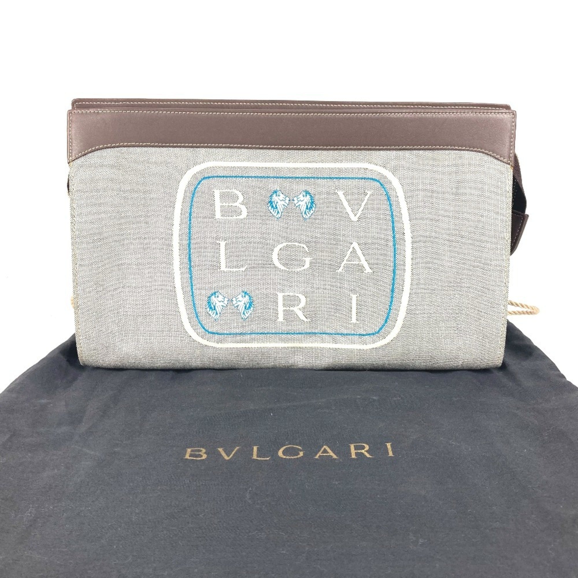 Bvlgari Brown Gray Canvas Leather Pouch (Pre-Owned)