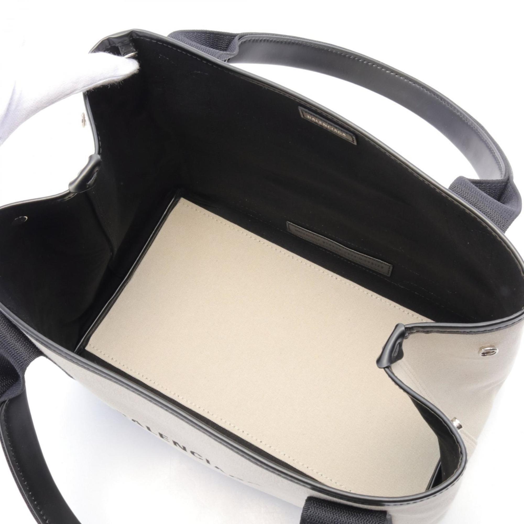 Balenciaga Black Ivory Canvas Leather Tote Bag