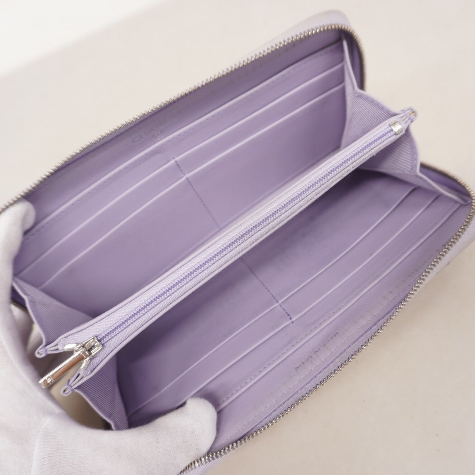 Chanel Purple Grained Calfskin Long Wallet (Bi-Fold) (Pre-Owned)