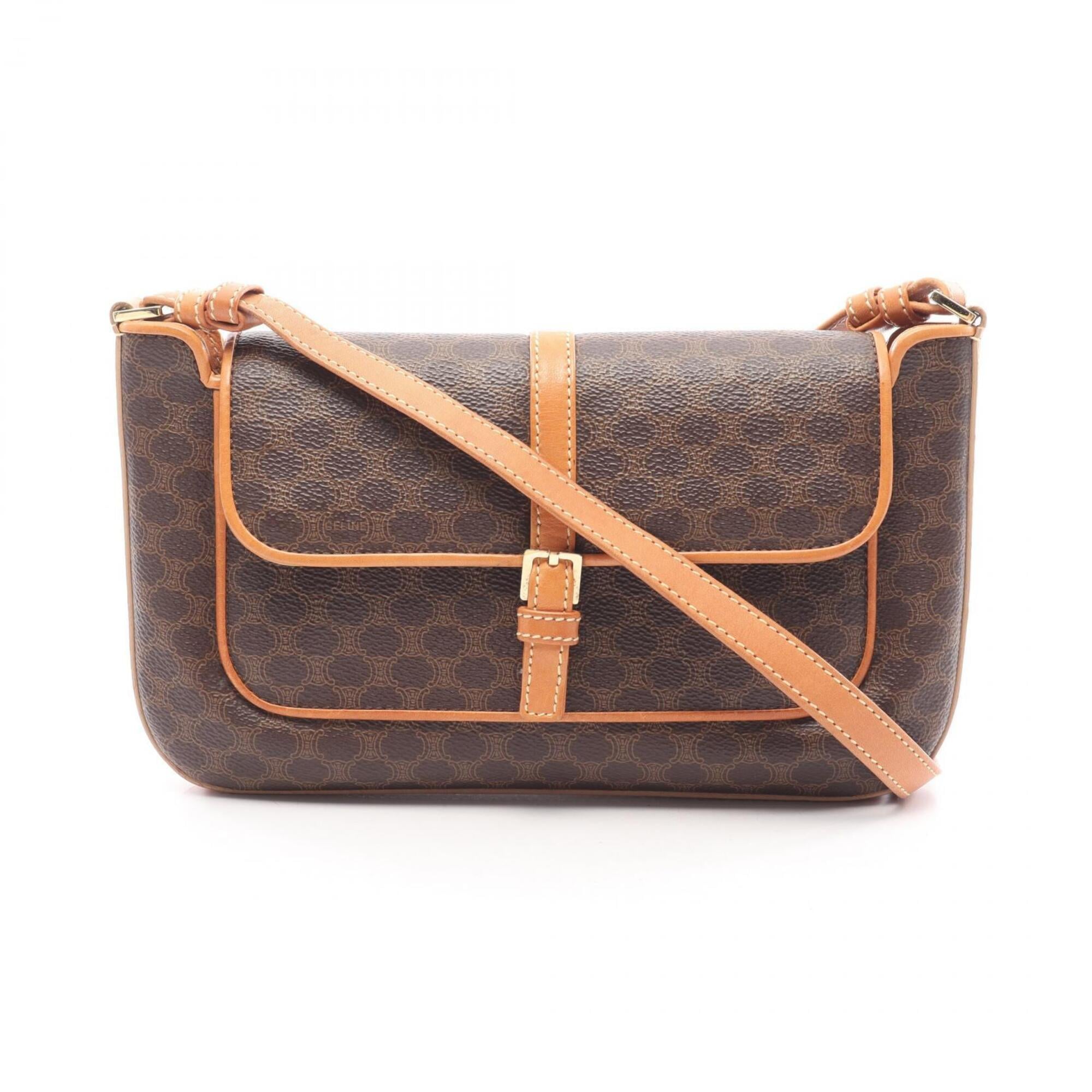 Celine Beige Brown Coated Canvas Leather Handbag Shoulder Bag (Pre-Owned)