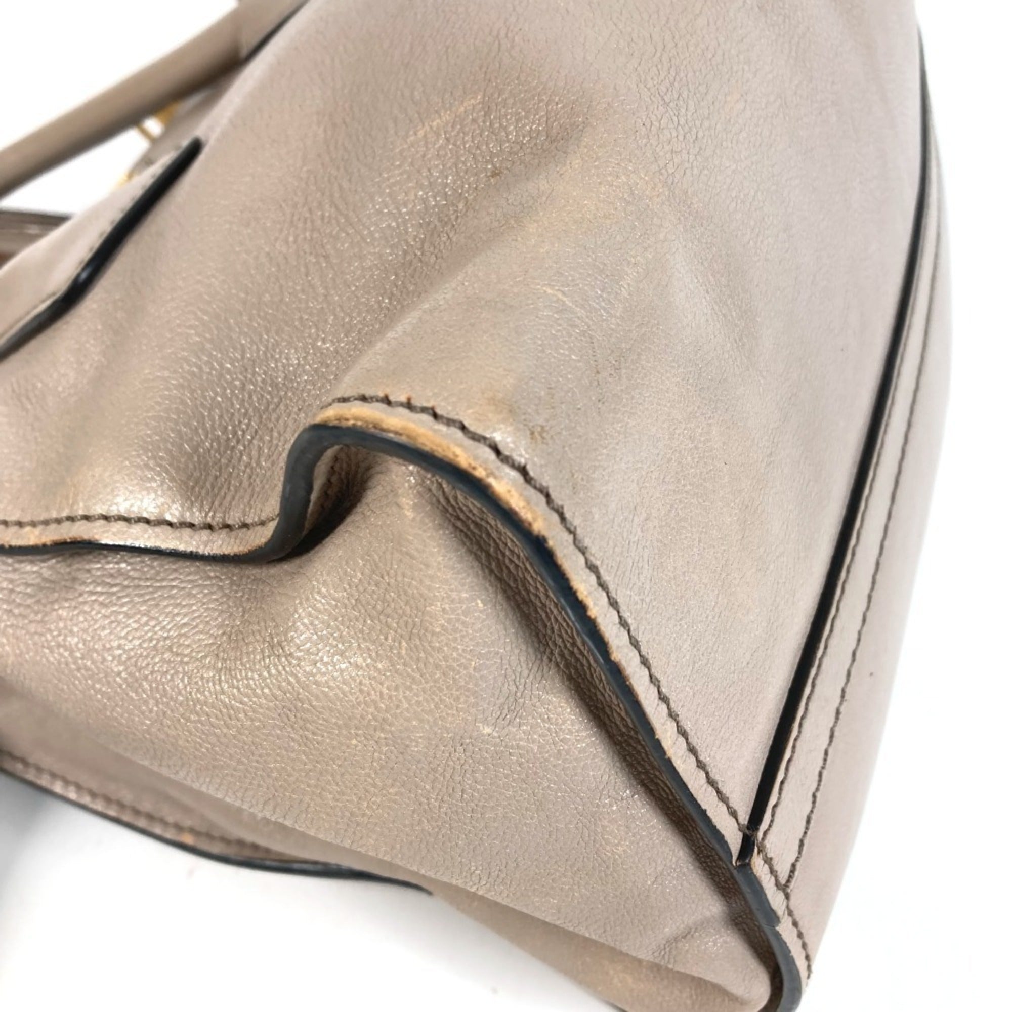Prada Beige Leather Handbag Shoulder Bag Tote Bag (Pre-Owned)