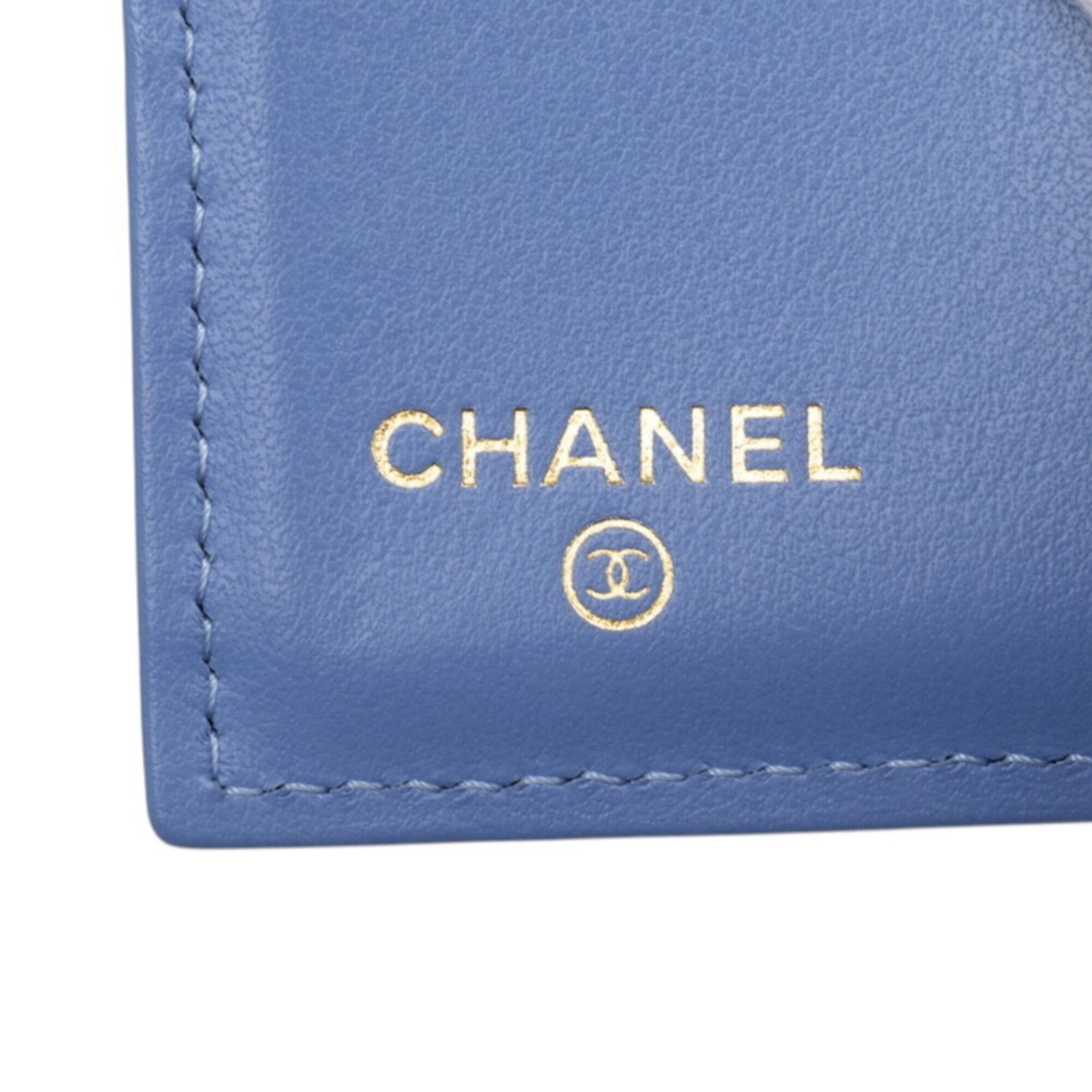 Chanel Blue Grained Calfskin Wallet (Tri-Fold) (Pre-Owned)