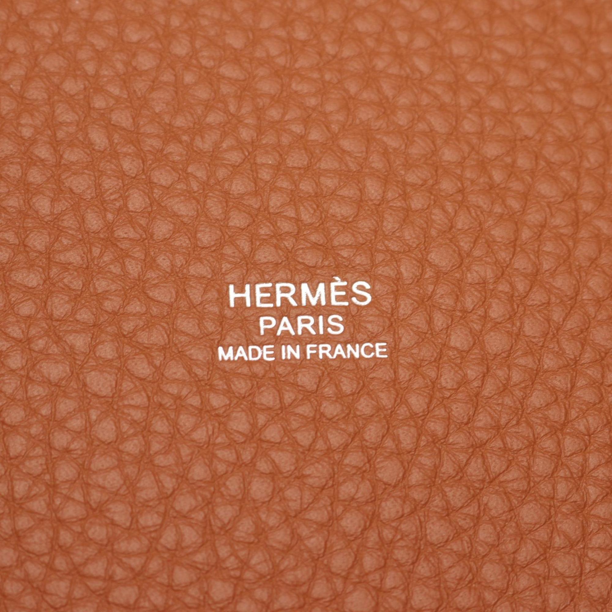 Hermes Brown Gold Brown Pink Rose Sakura Taurillon Clemence Leather Handbag (Pre-Owned)