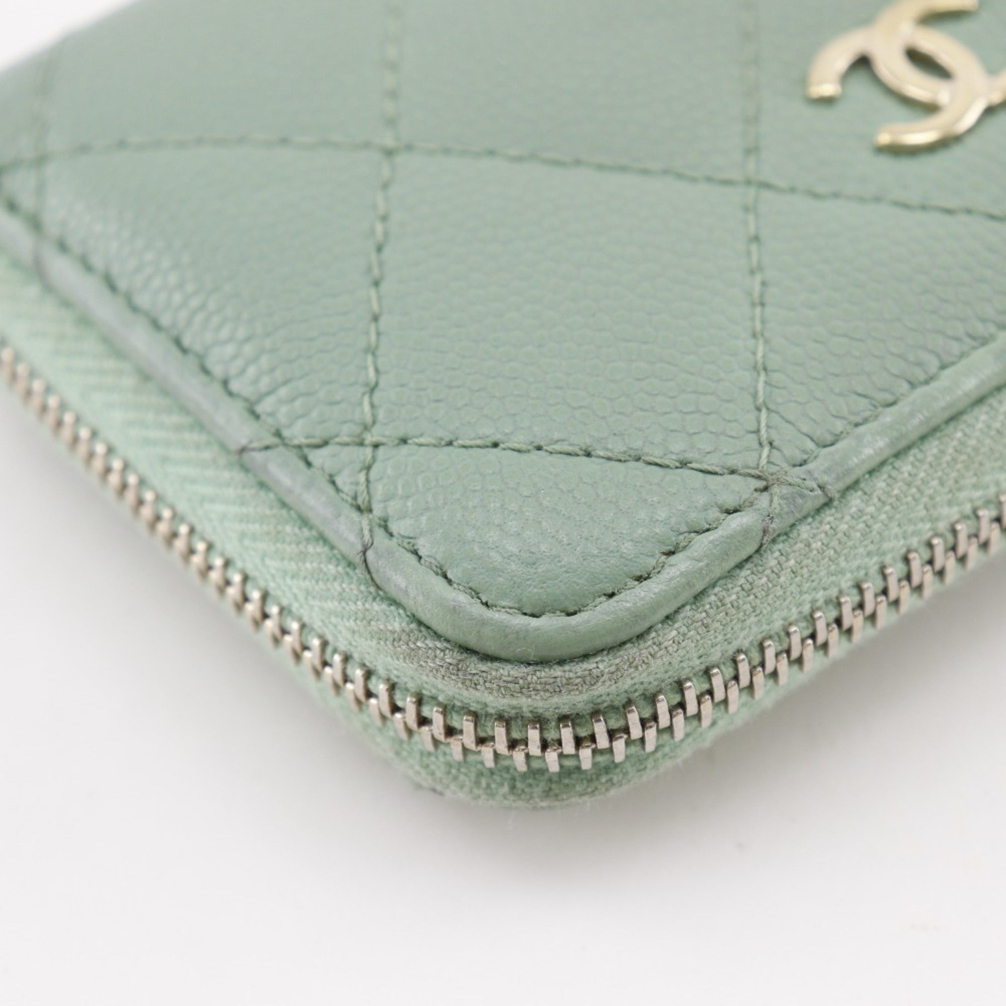 Chanel Gold Green Grained Calfskin Coin Purse/Coin Case (Pre-Owned)
