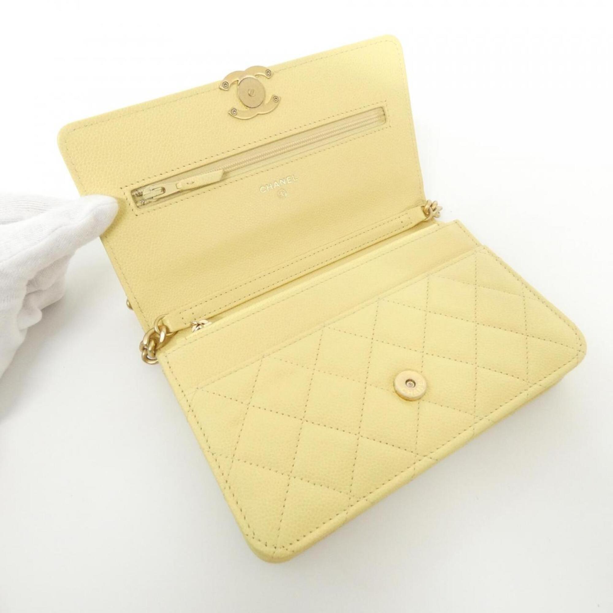 Chanel Yellow Grained Calfskin Chain/Shoulder Wallet (Pre-Owned)